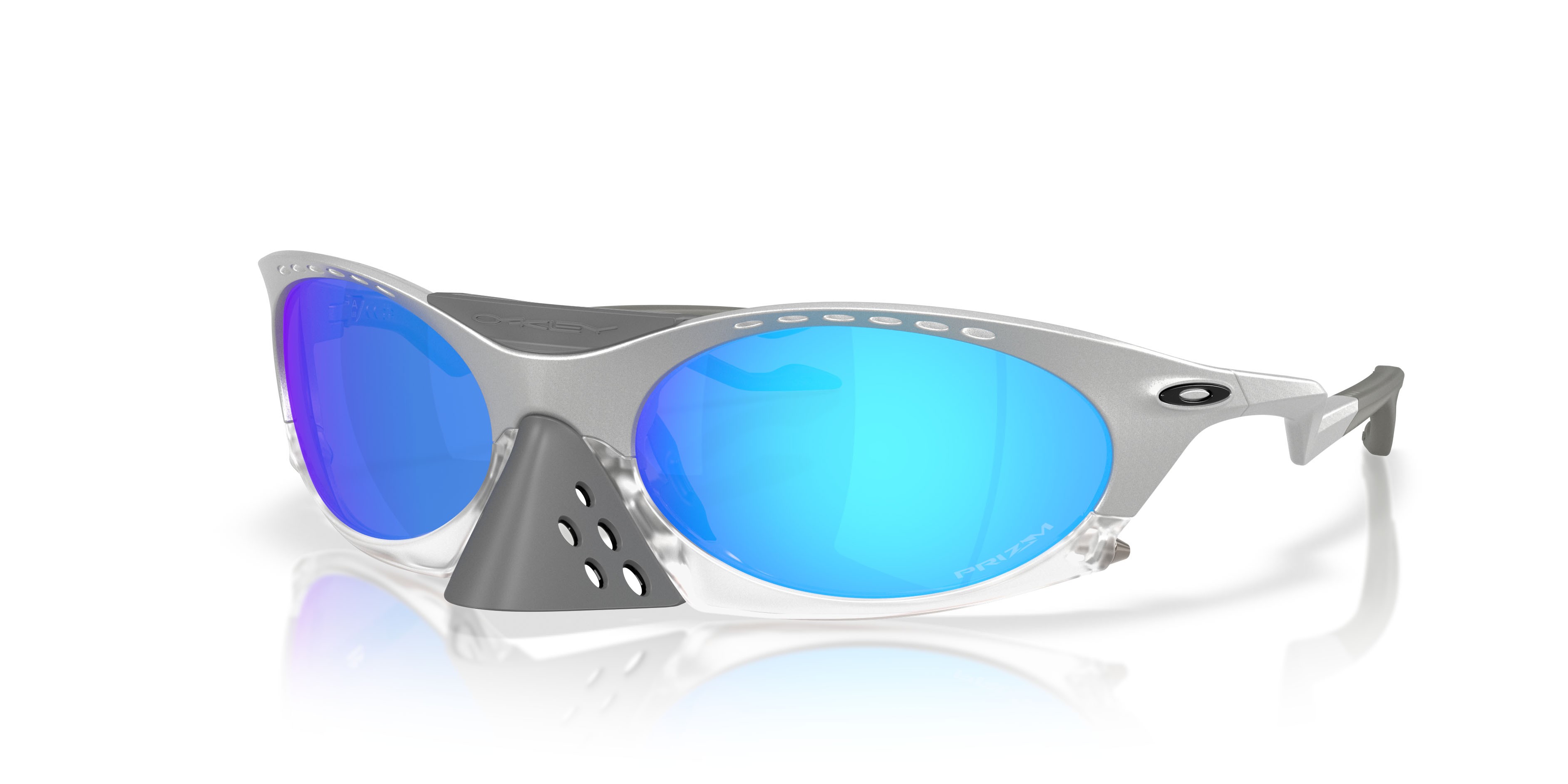 Sonnenbrillen Oakley Plantaris OO 9437 (943713) farbe x-silver form oval gläser prizm sapphire