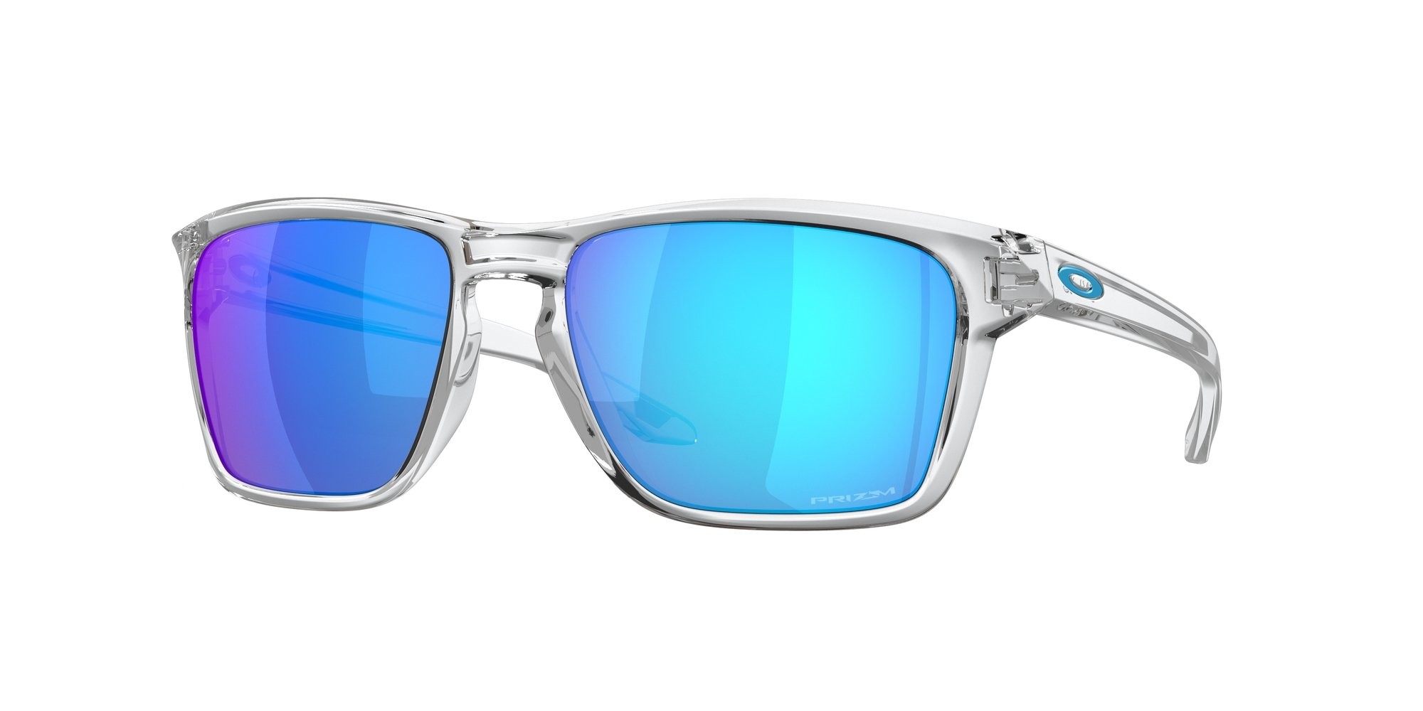 Occhiali da sole Oakley Sylas OO 9448 (944804) colore polished clear forma rettangolare lenti prizm sapphire