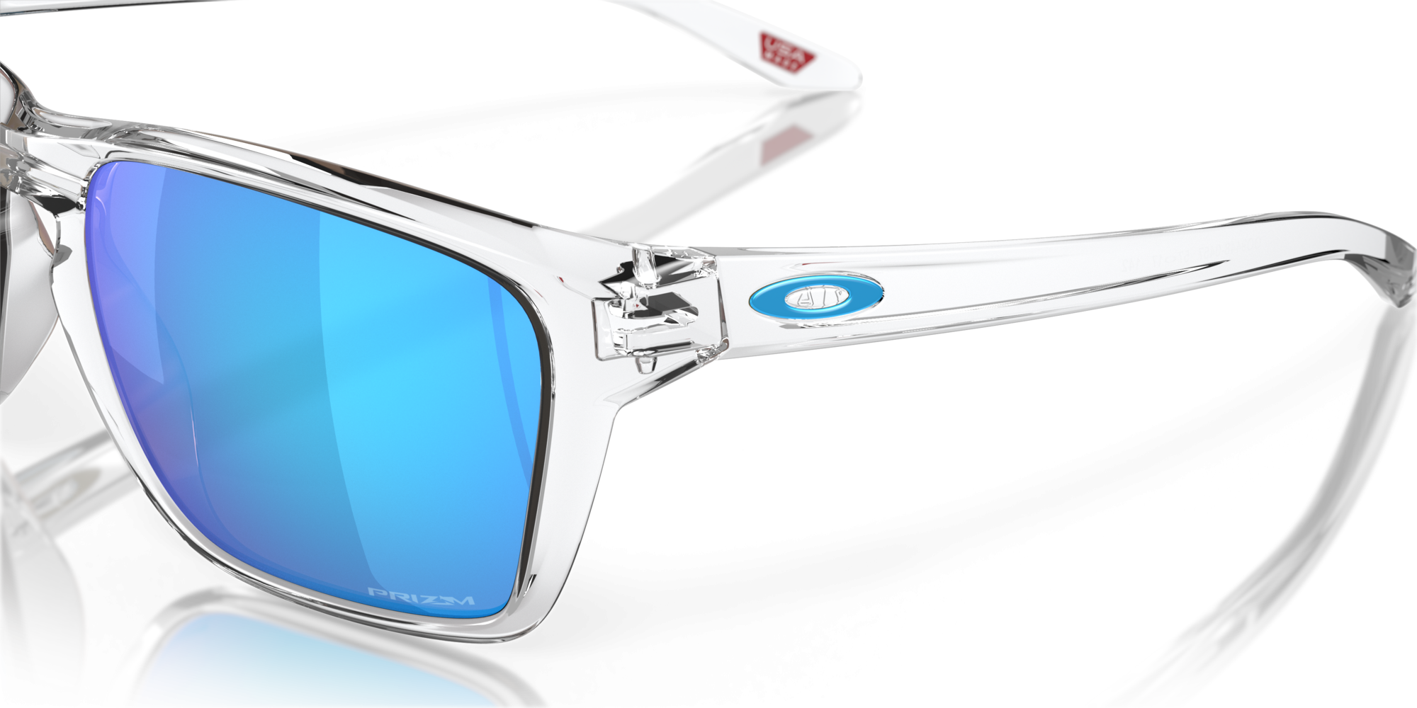 Occhiali da sole Oakley Sylas OO 9448 (944804) colore polished clear forma rettangolare lenti prizm sapphire