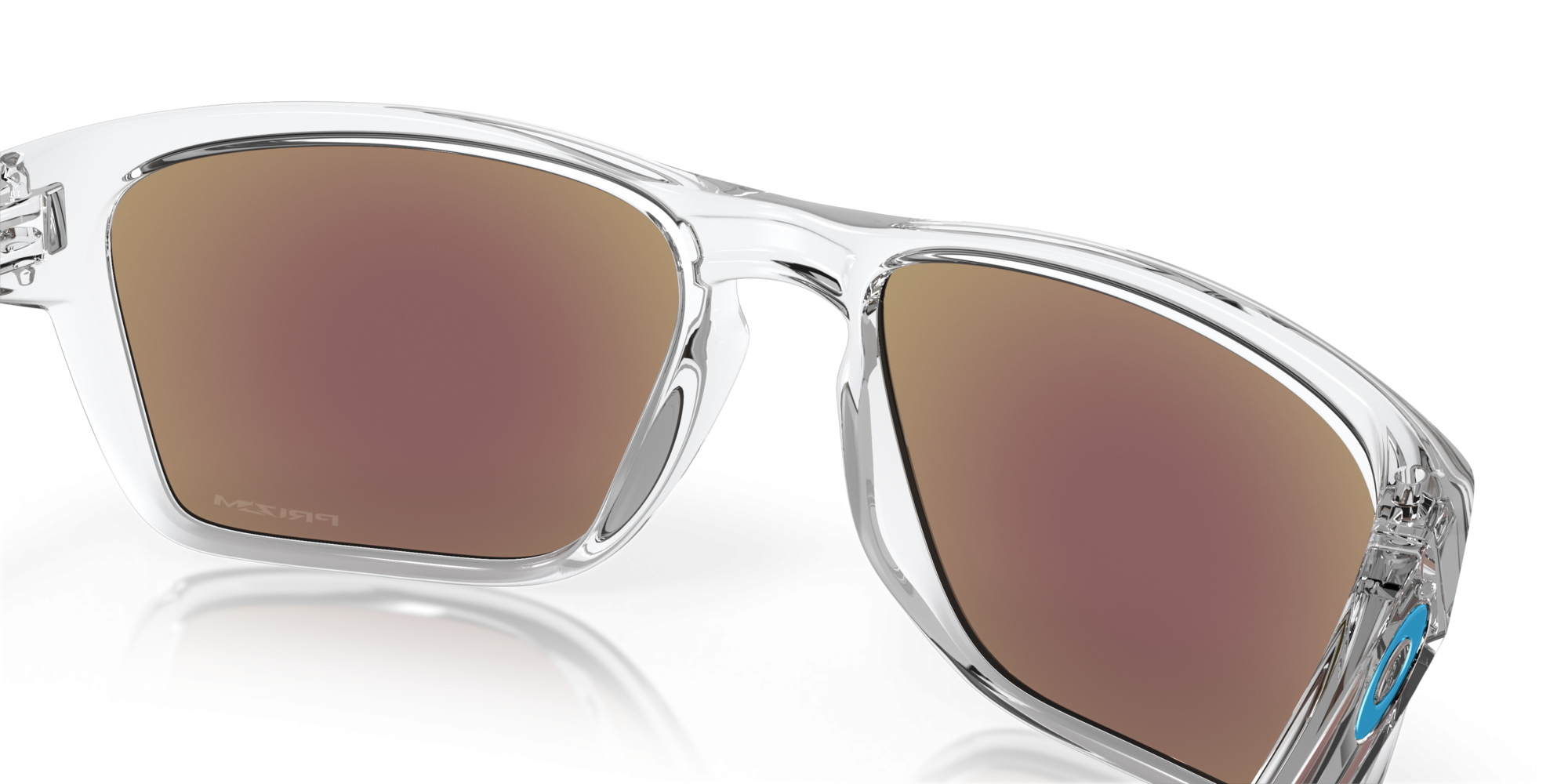 Occhiali da sole Oakley Sylas OO 9448 (944804) colore polished clear forma rettangolare lenti prizm sapphire