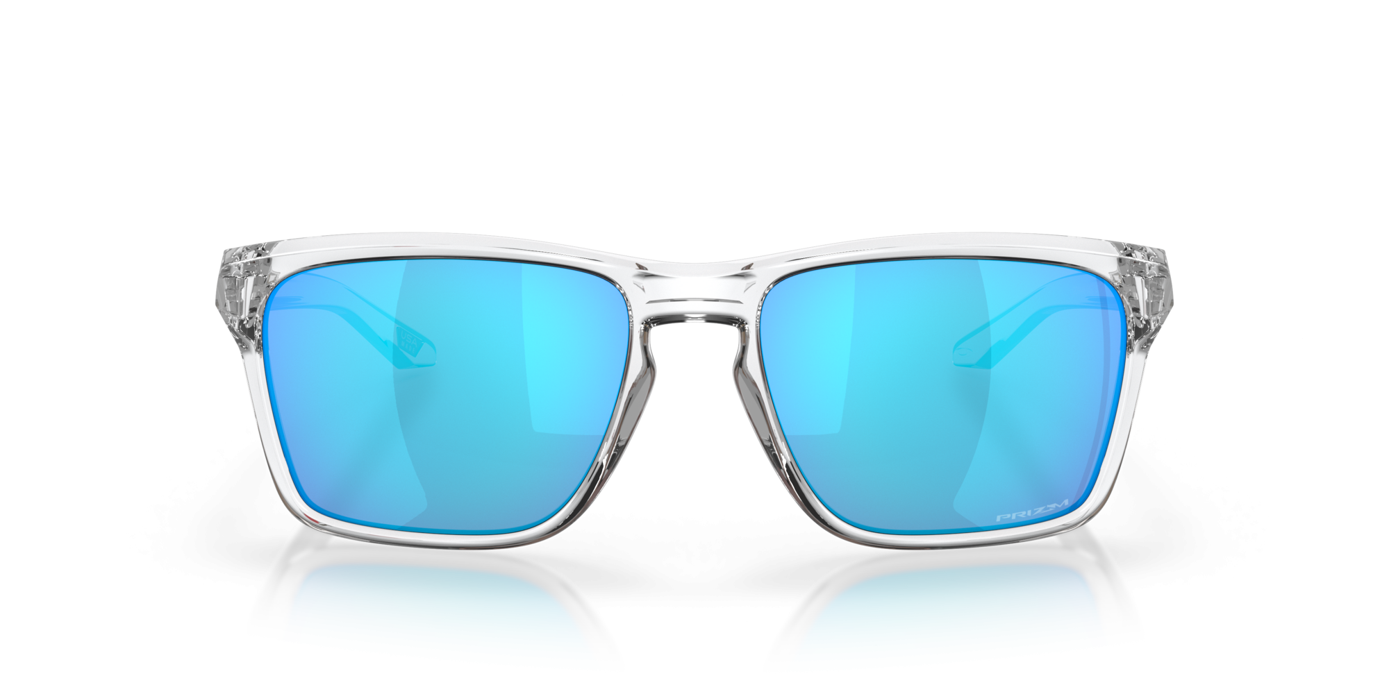 Occhiali da sole Oakley Sylas OO 9448 (944804) colore polished clear forma rettangolare lenti prizm sapphire