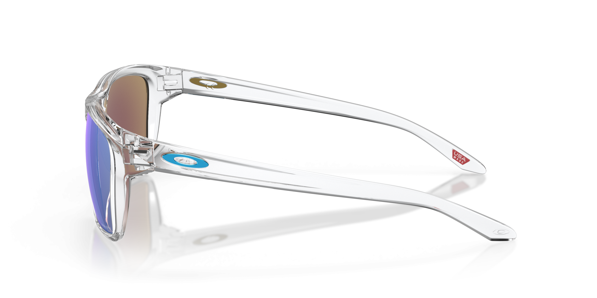 Occhiali da sole Oakley Sylas OO 9448 (944804) colore polished clear forma rettangolare lenti prizm sapphire