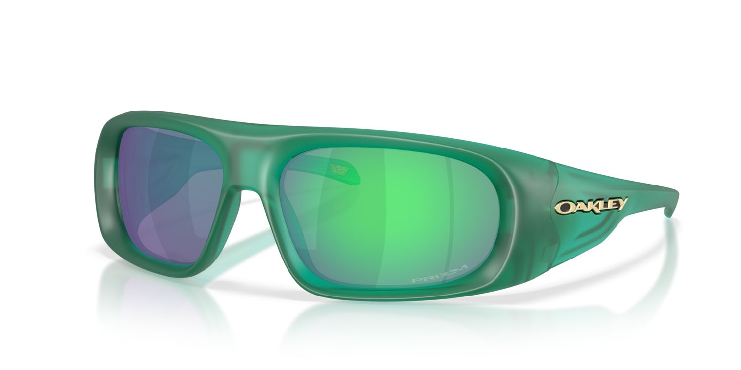 Occhiali da sole Oakley Belleville OO 9491 (949104) colore verde veronese trasparente opaco forma rettangolare lenti prizm jade