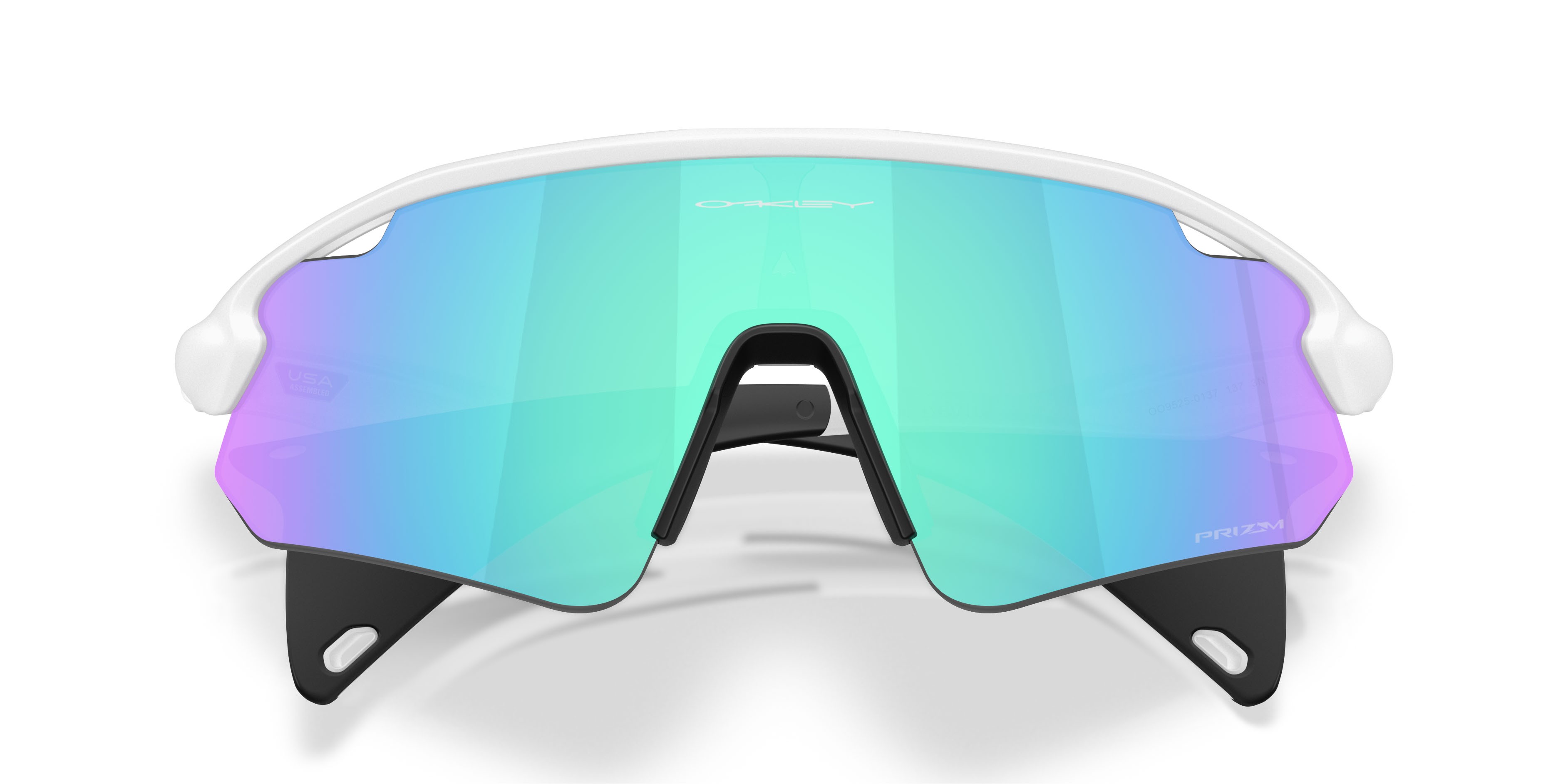 Sonnenbrillen Oakley Stunt Devil A OO 9525 (952502) farbe bianco opaco form rechteckig gläser prizm sapphire