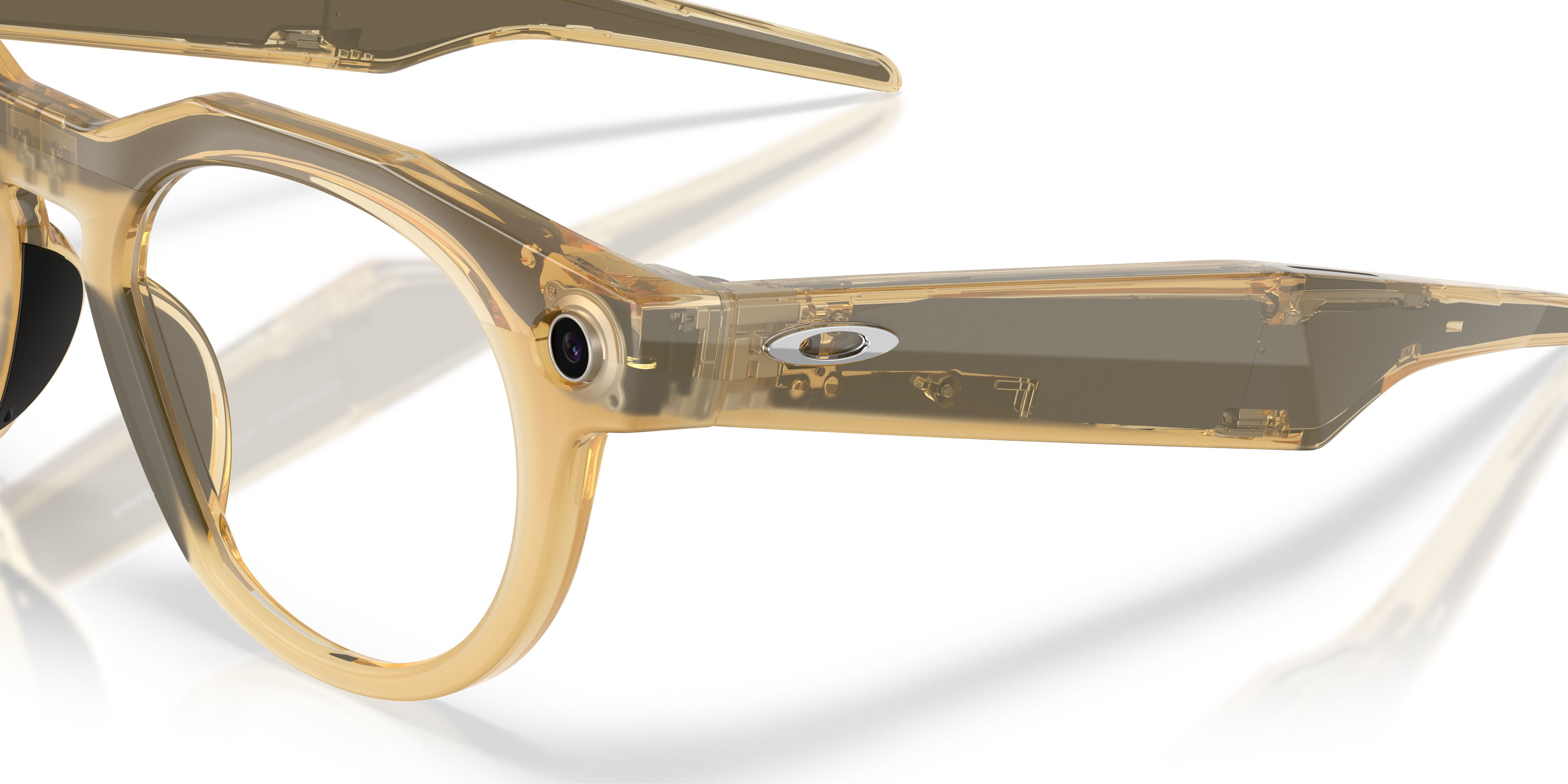 Sunglasses Oakley Meta AI Glasses Hstn OW 8002 (800208) color giallo curry chiaro shape round lenses transitions brown