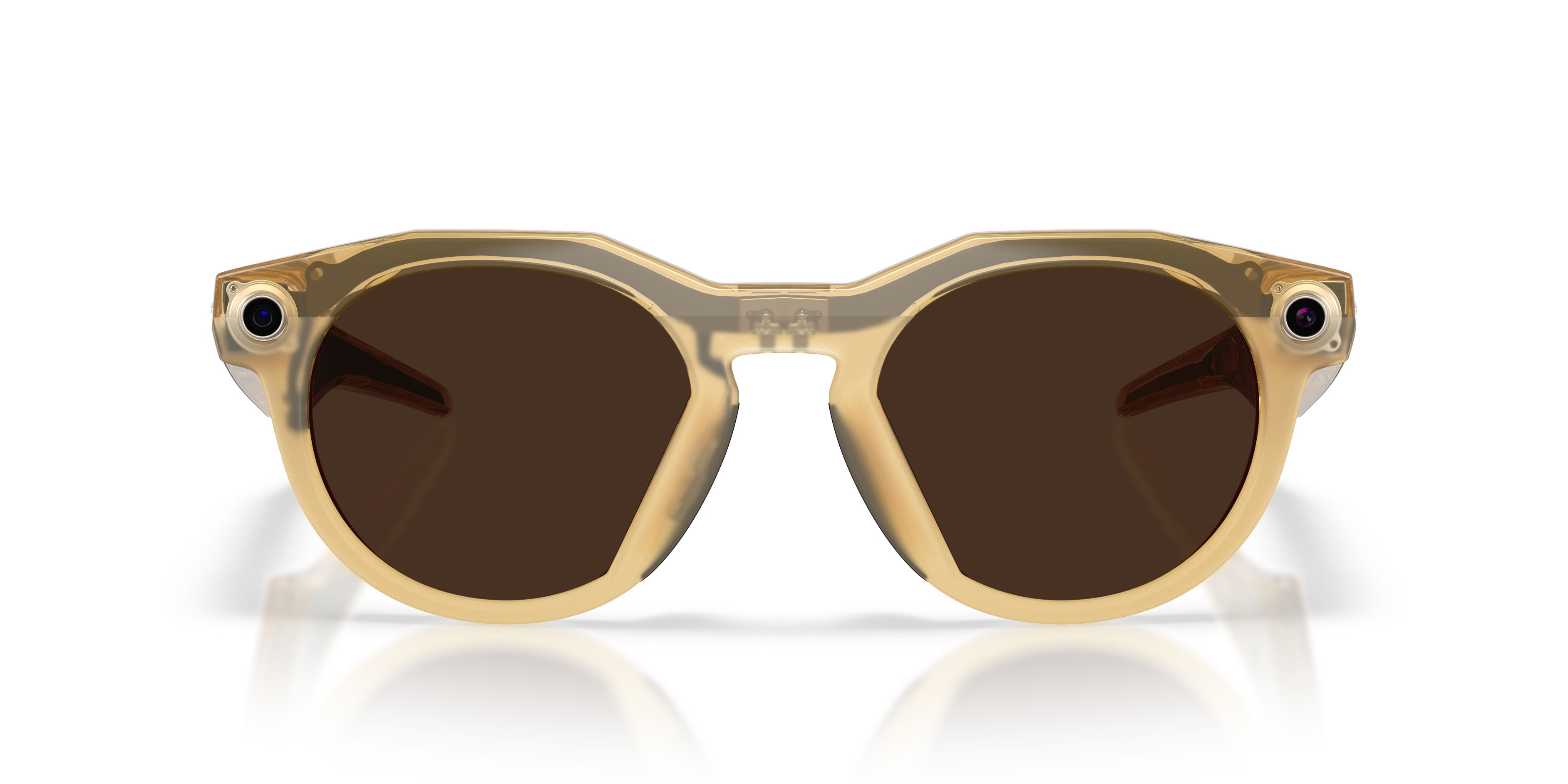 Sunglasses Oakley Meta AI Glasses Hstn OW 8002 (800208) color giallo curry chiaro shape round lenses transitions brown
