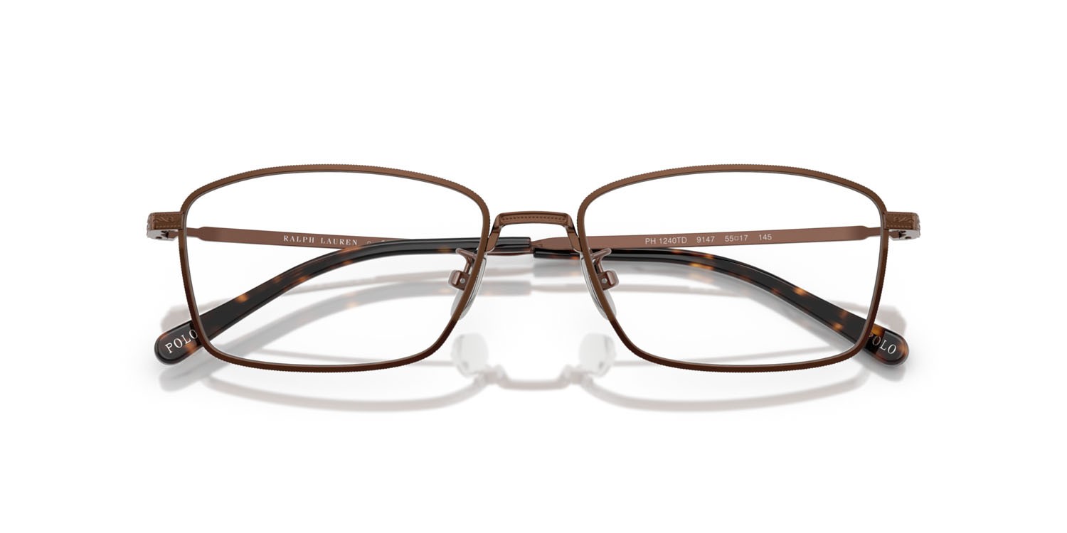 Eyeglasses Polo PH 1240TD (9147) color marrone brillante spazzolato shape rectangle lenses lente demo