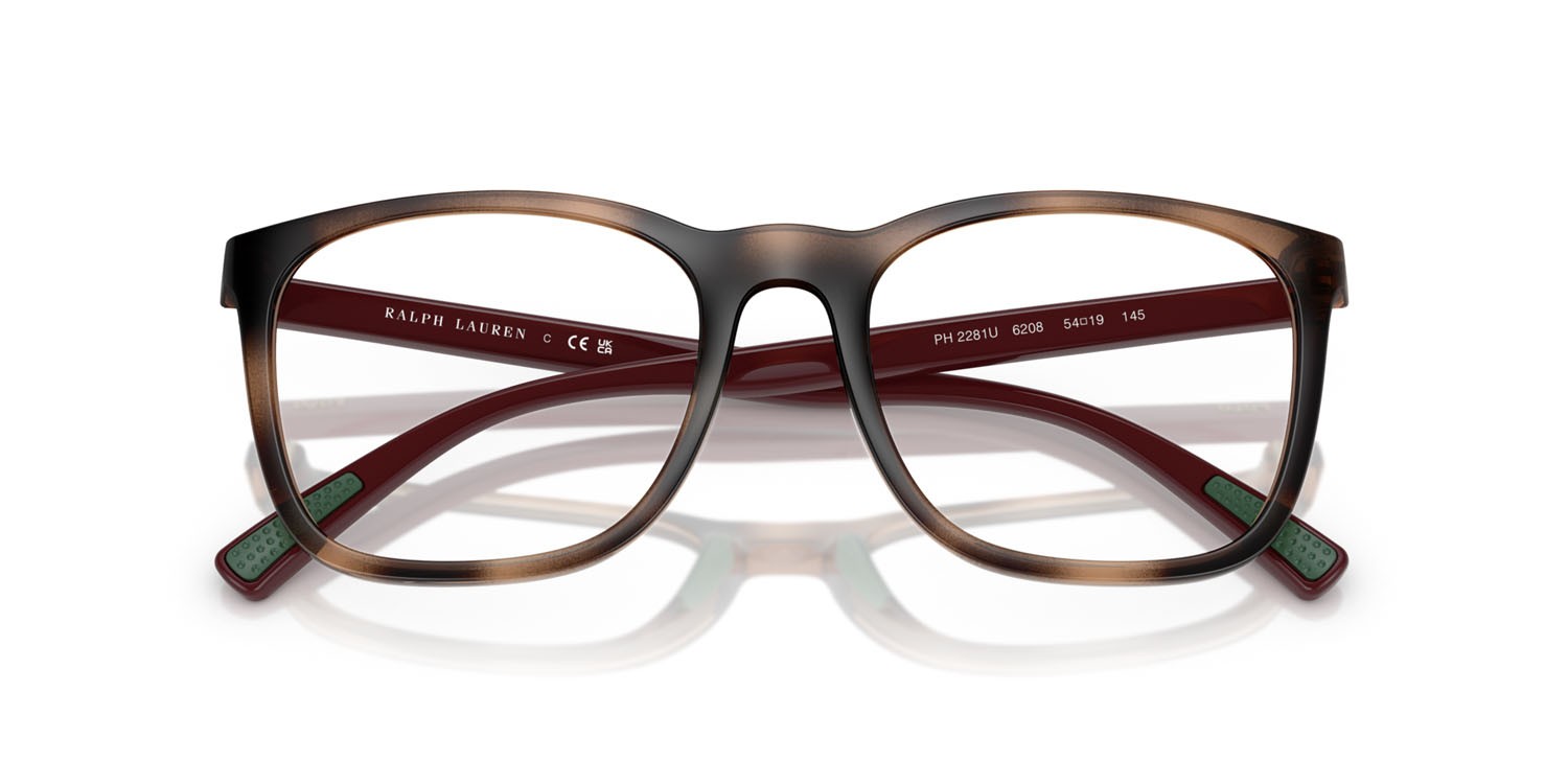 Eyeglasses Polo PH 2281U (6208) color havana scuro lucido shape rectangle lenses lente demo