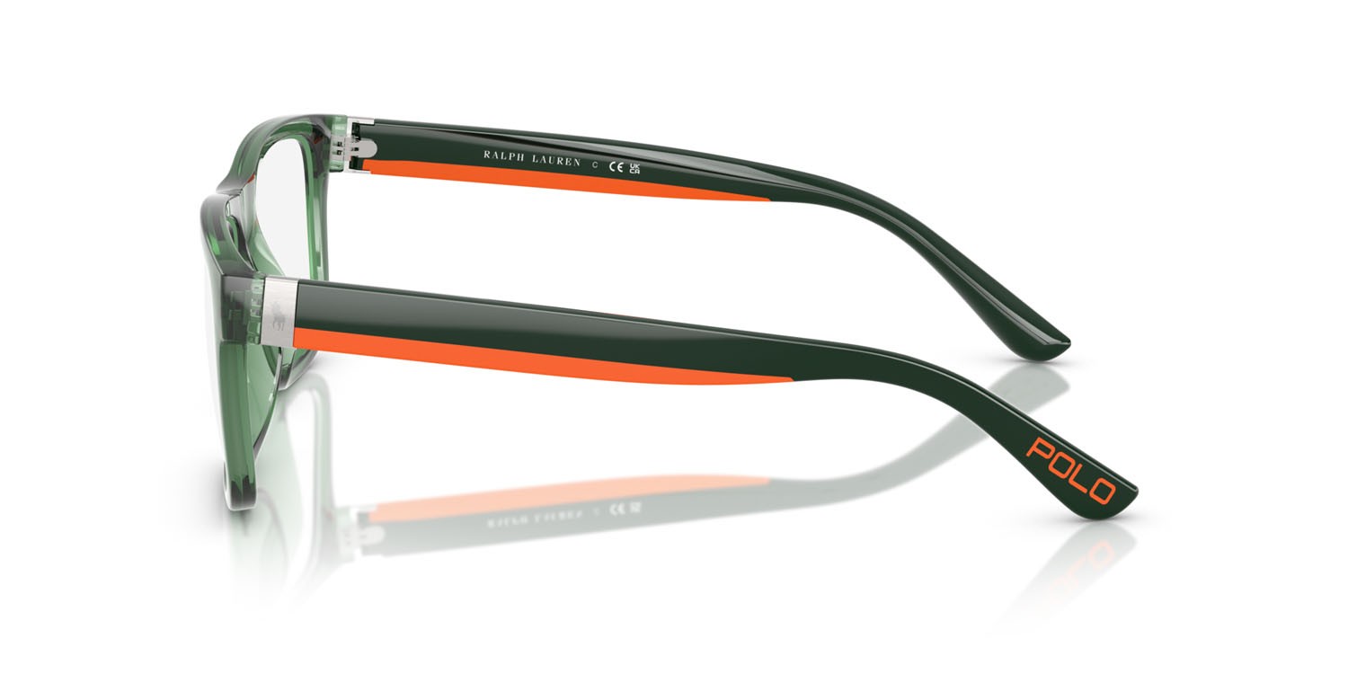 Eyeglasses Polo PH 2290U (6243) color verde trasparente lucido shape rectangle lenses lente demo
