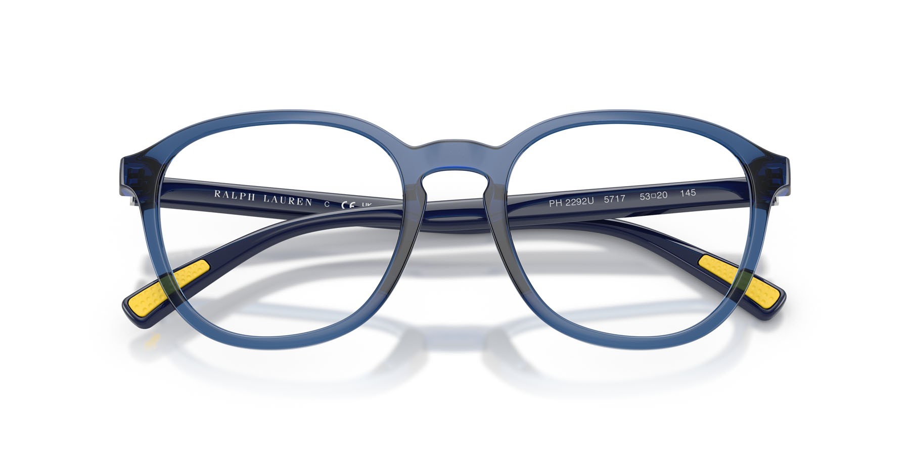 Eyeglasses Polo PH 2292U (5717) color blu navy brillante trasparente shape square lenses lente demo