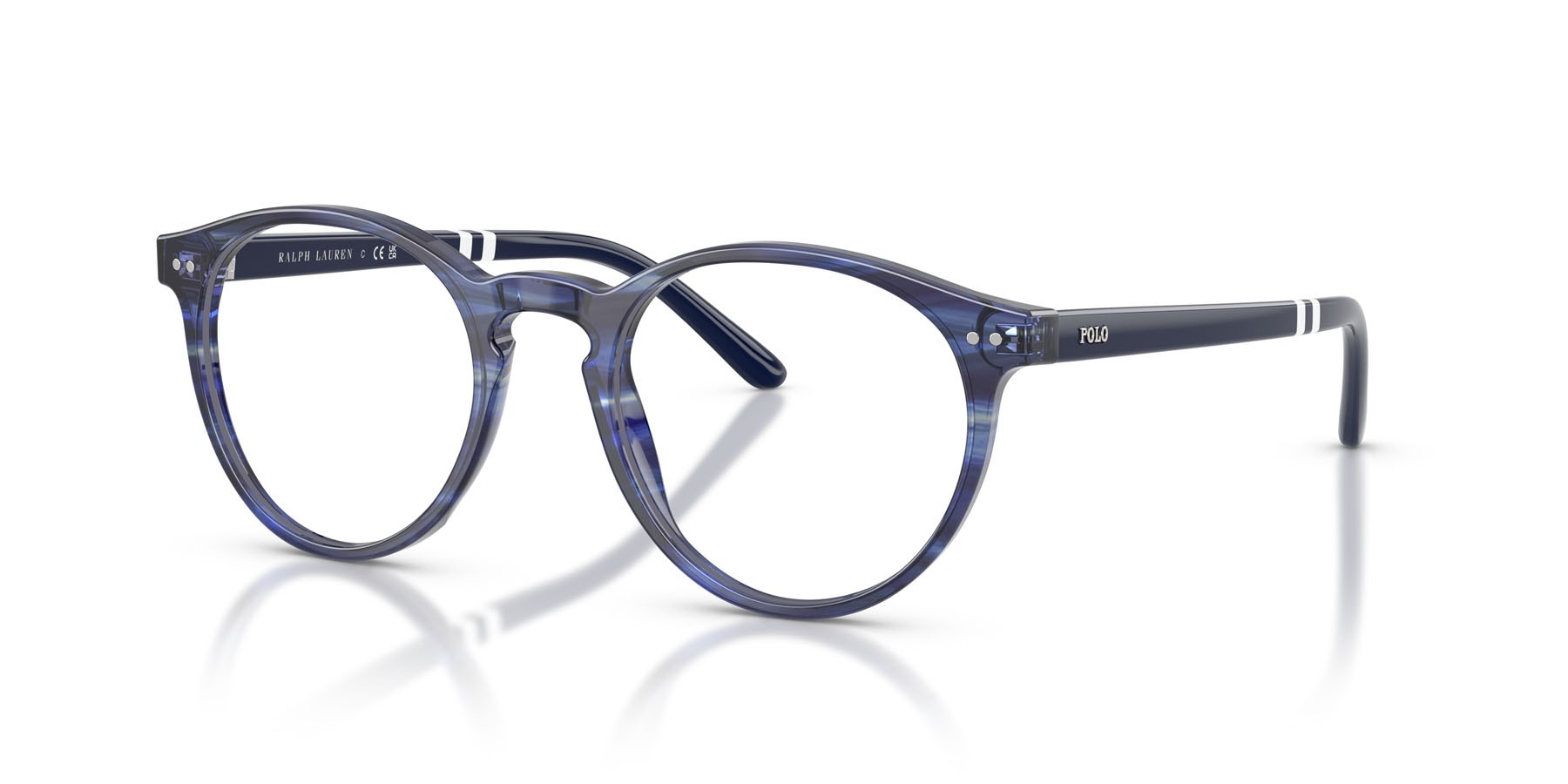 Eyeglasses Polo PH 2297 (6314) color blu brillante striato shape round lenses lente demo