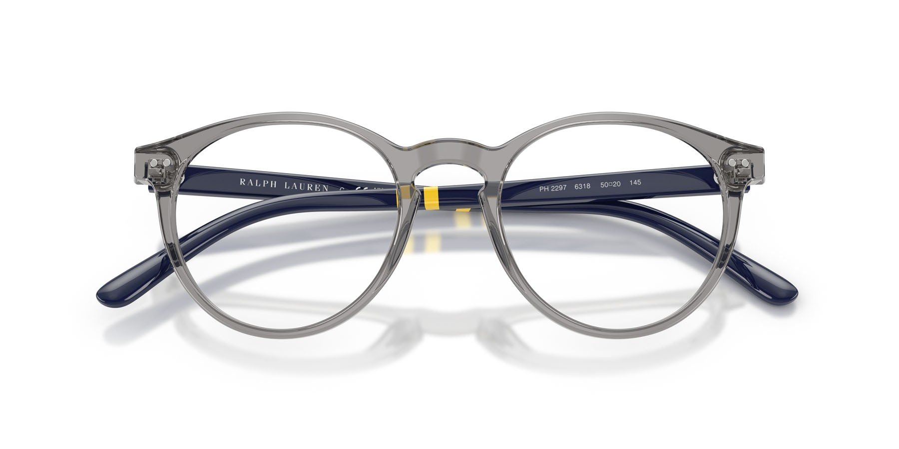 Eyeglasses Polo PH 2297 (6318) color grigio trasparente lucido shape round lenses lente demo