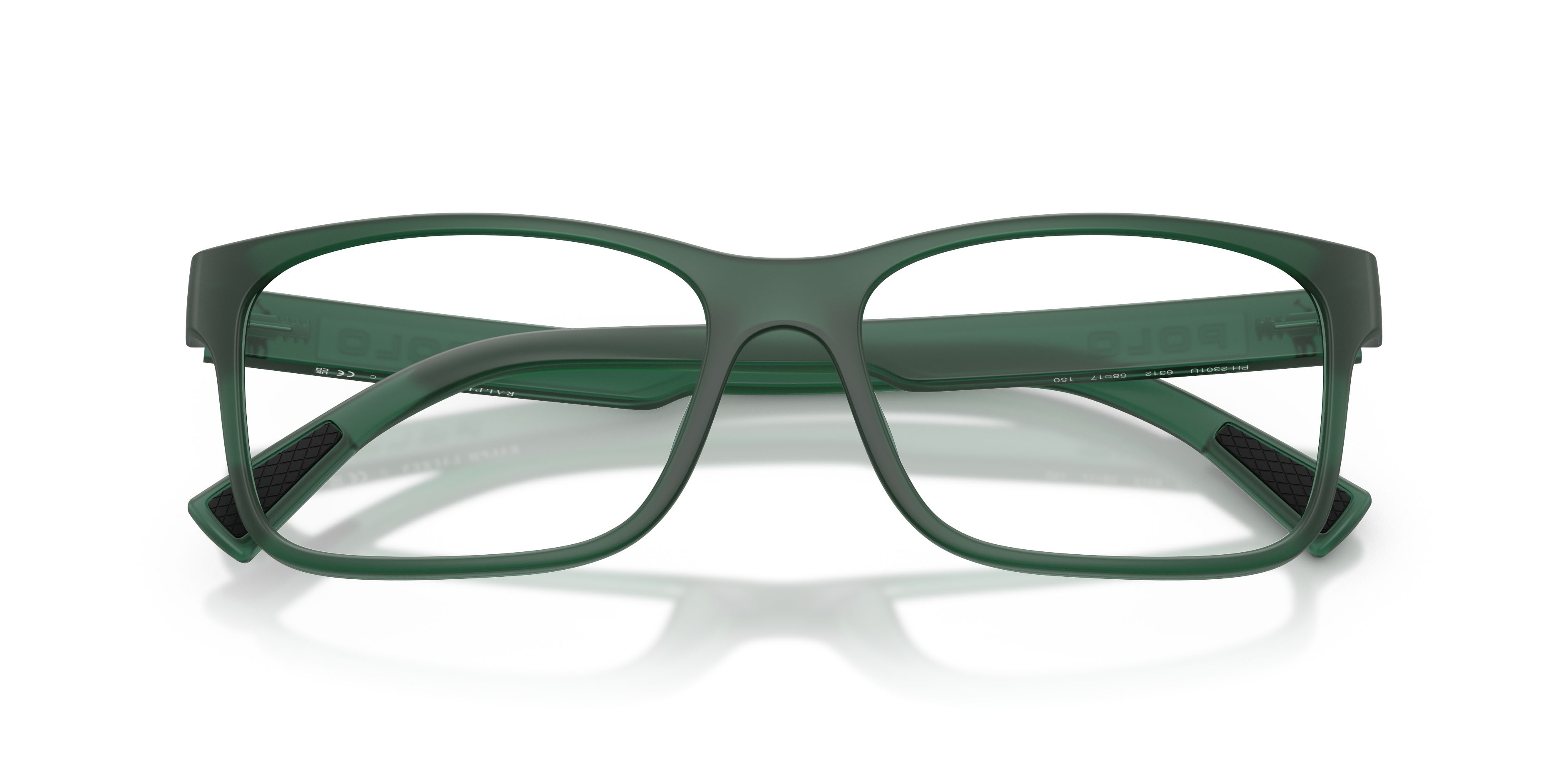Eyeglasses Polo PH 2301U (6312) color verde opaco trasparente shape rectangle lenses lente demo
