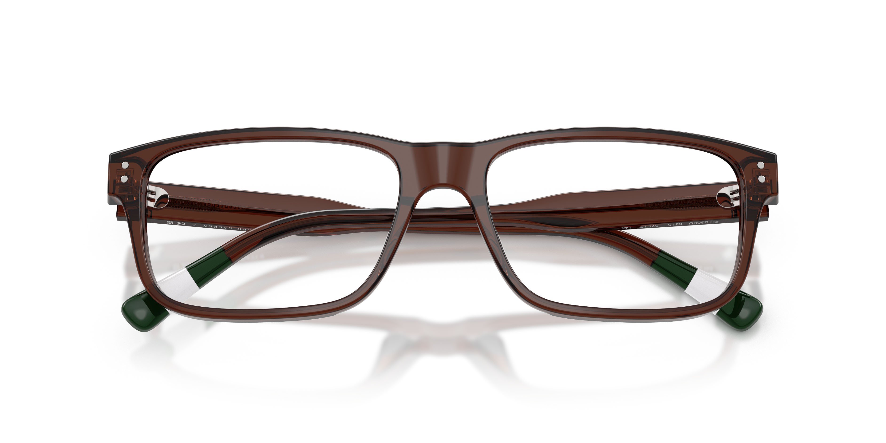 Eyeglasses Polo PH 2302U (6315) color marrone trasparente lucido shape rectangle lenses lente demo