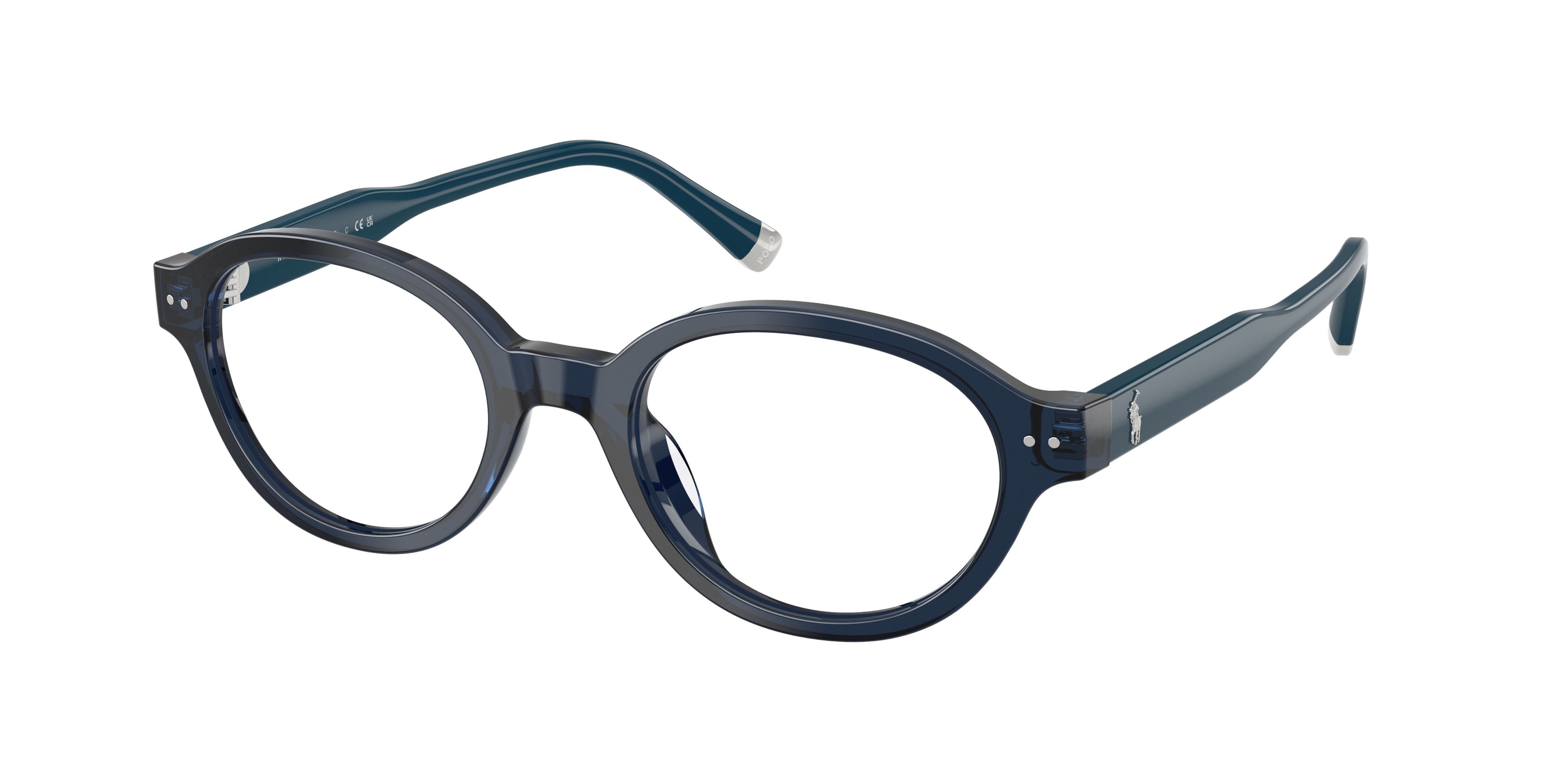 Eyeglasses Polo PH 2305U (5955) color blu navy brillante trasparente shape oval lenses lente demo