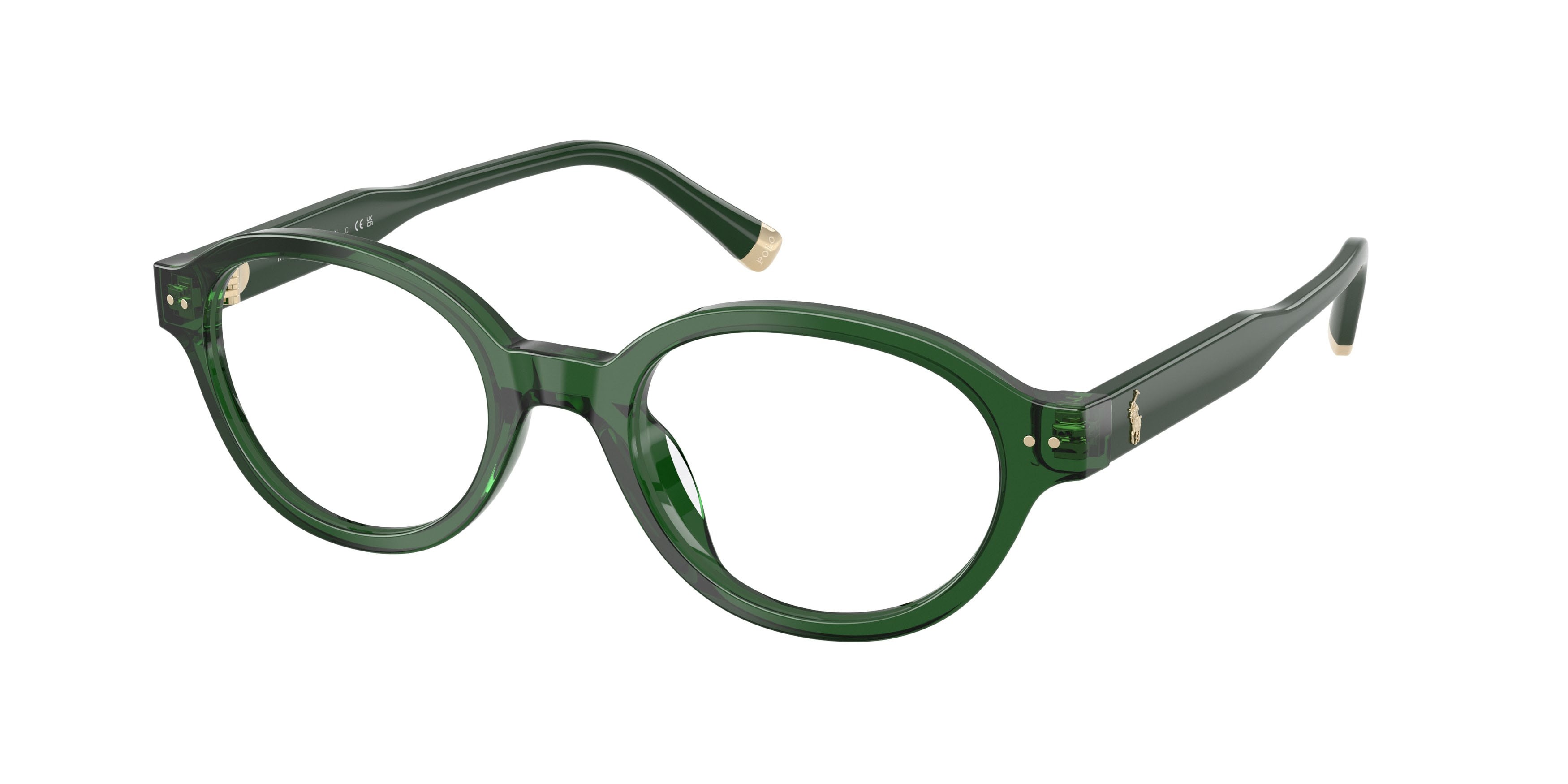 Eyeglasses Polo PH 2305U (6361) color verde scuro brillante trasparente shape oval lenses lente demo
