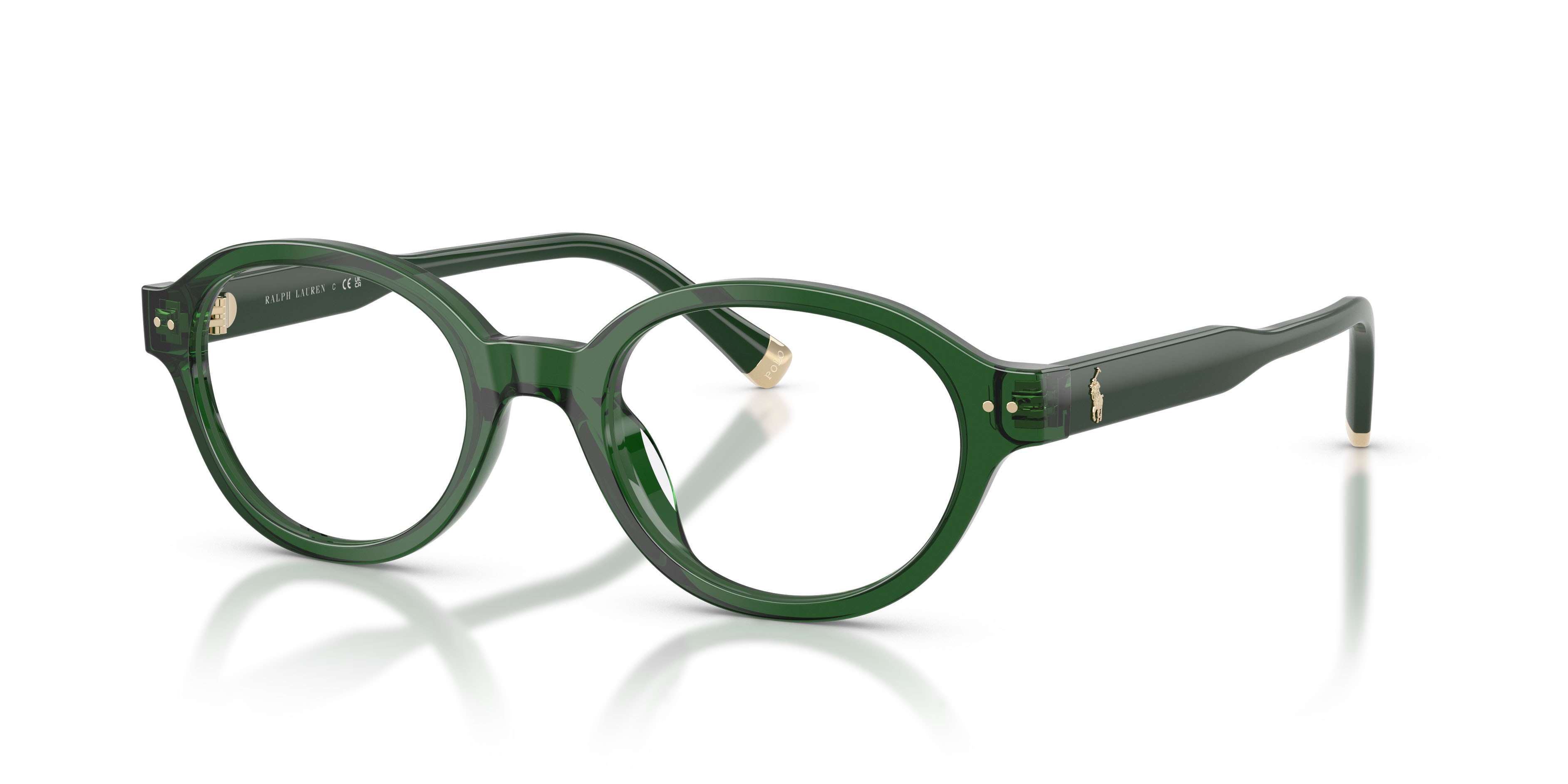 Eyeglasses Polo PH 2305U (6361) color verde scuro brillante trasparente shape oval lenses lente demo