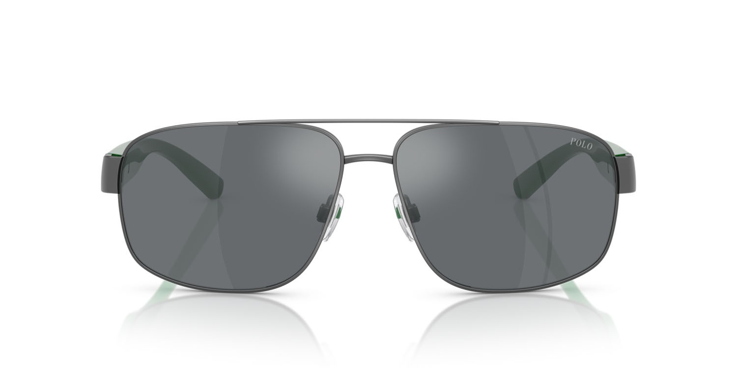 Occhiali da sole Polo PH 3156 (92156G) colore gunmetal scuro semi-brillante forma aviator lenti mirror light grey