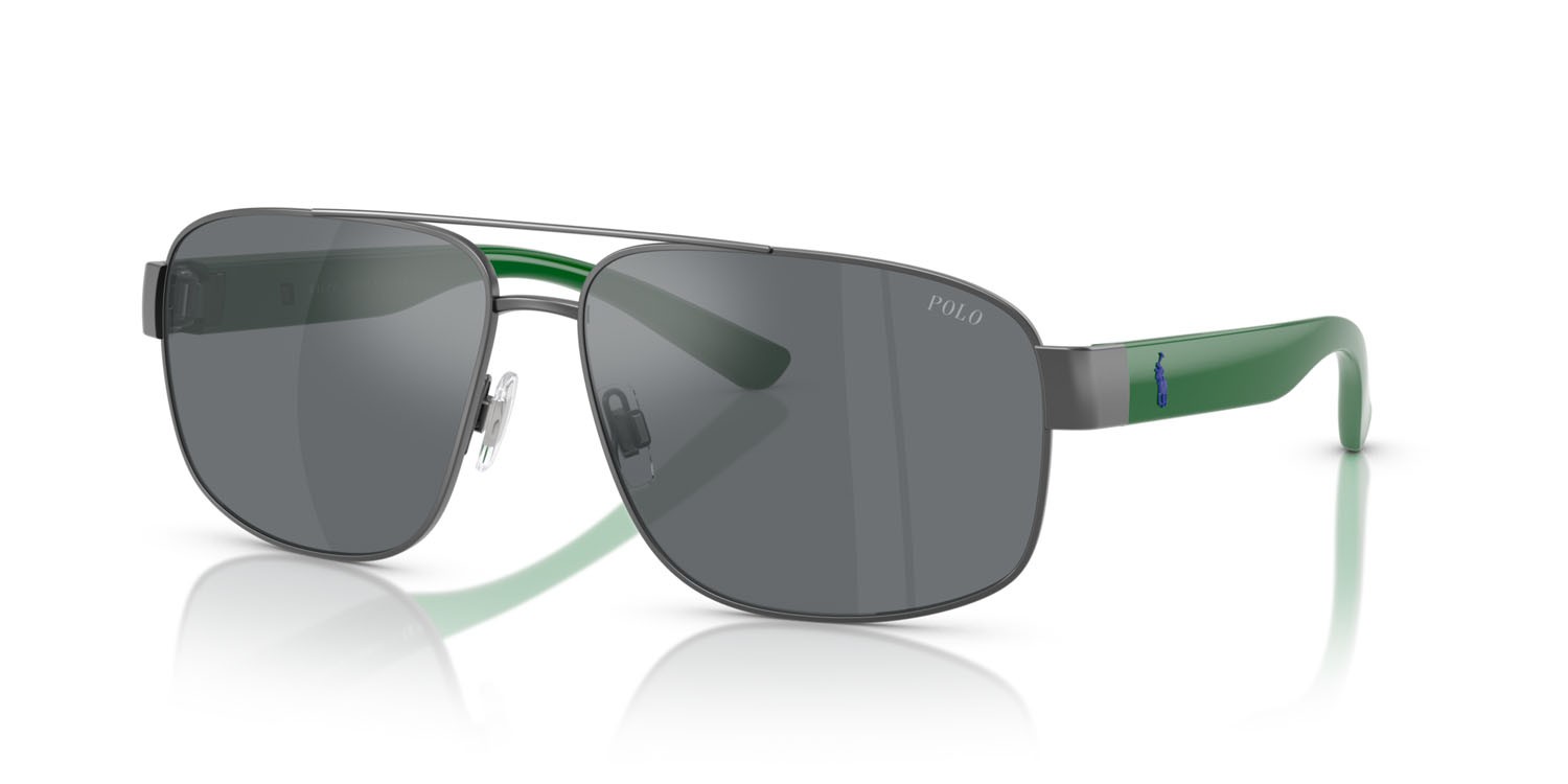 Occhiali da sole Polo PH 3156 (92156G) colore gunmetal scuro semi-brillante forma aviator lenti mirror light grey