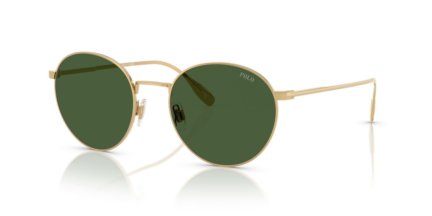 Sunglasses Polo PH 3158 (941171) color oro lucido shape round lenses verde bottiglia