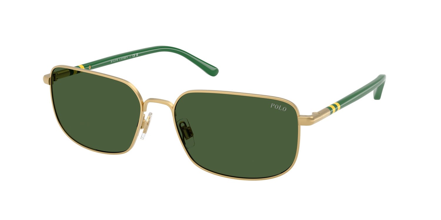 Sunglasses Polo PH 3159 (947771) color oro pallido semi-brillante shape rectangle lenses verde bottiglia