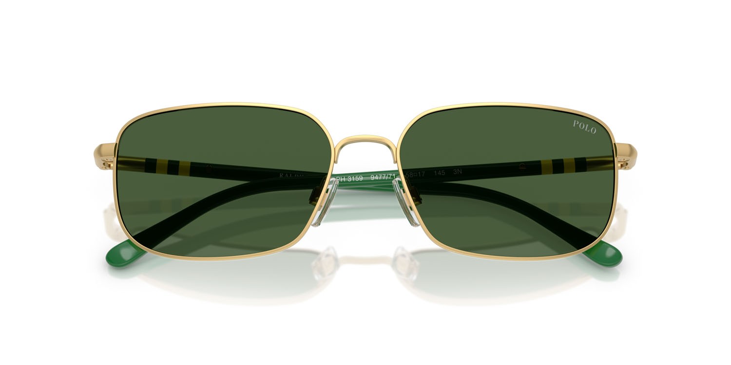 Sunglasses Polo PH 3159 (947771) color oro pallido semi-brillante shape rectangle lenses verde bottiglia