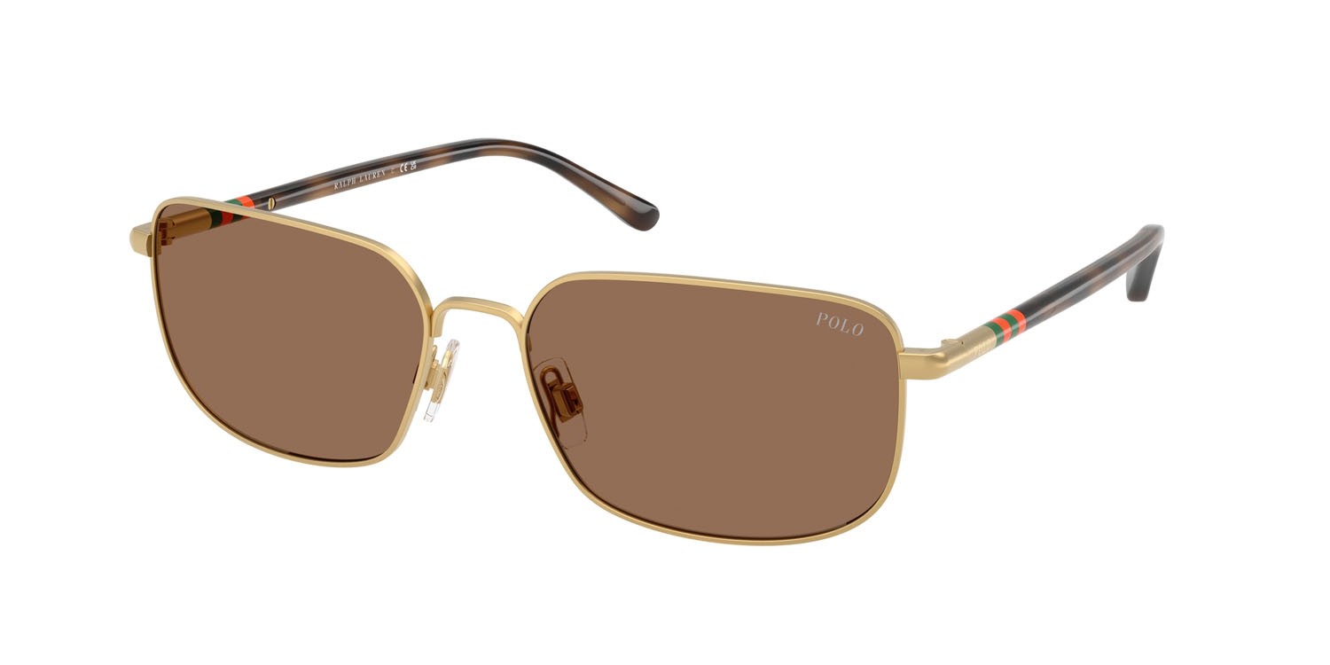 Sunglasses Polo PH 3159 (947773) color oro semilucido shape rectangle lenses marrone scuro
