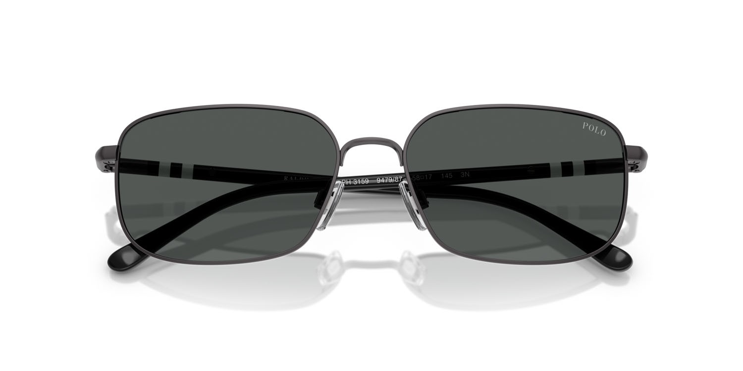 Sunglasses Polo PH 3159 (947987) color gunmetal scuro semi-brillante shape rectangle lenses grigio scuro