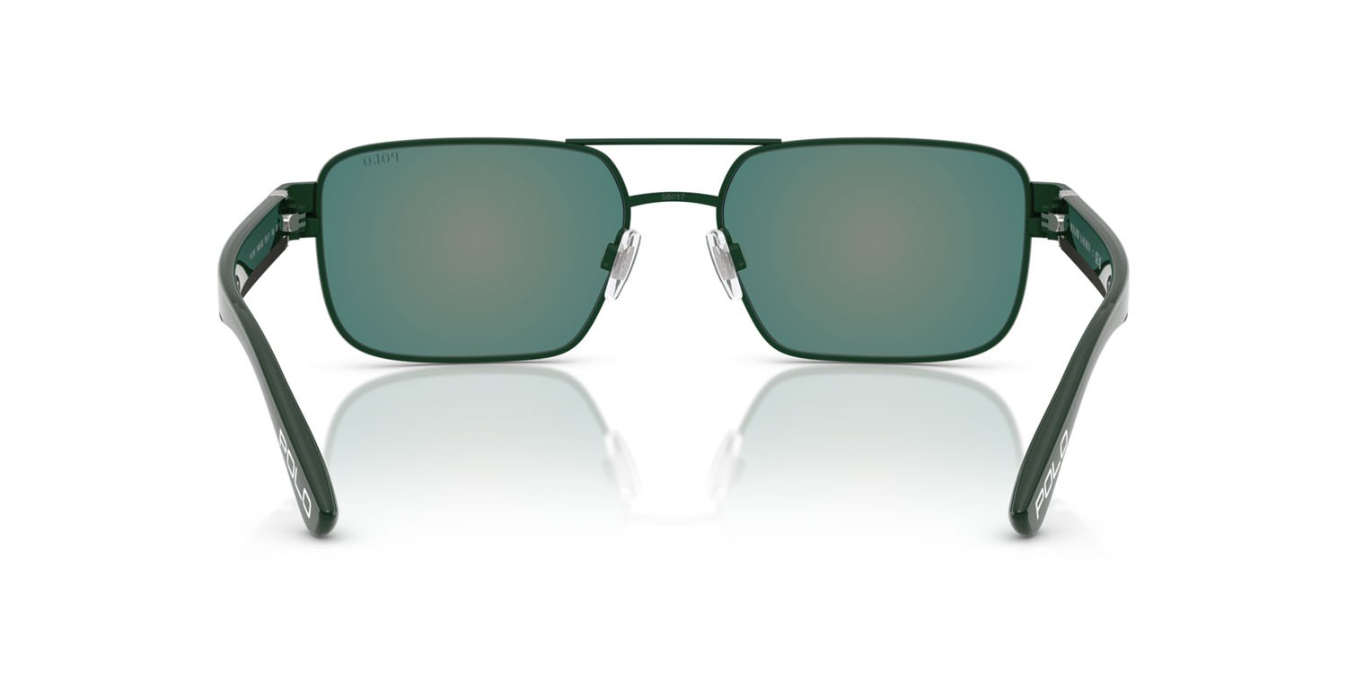 Occhiali da sole Polo PH 3161 (94816Q) colore verde scuro lucido forma rettangolare lenti rosso specchiato arancione
