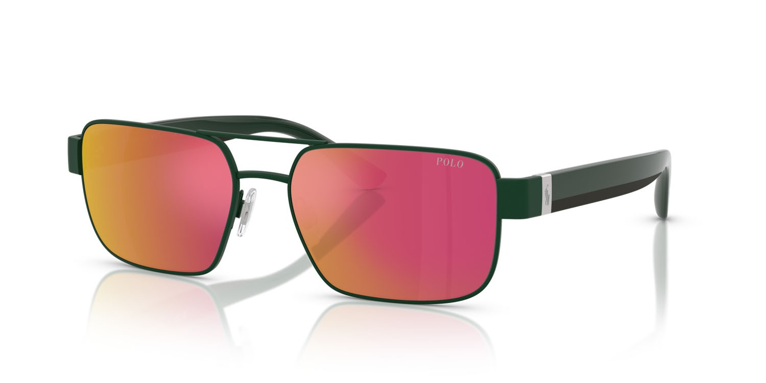 Occhiali da sole Polo PH 3161 (94816Q) colore verde scuro lucido forma rettangolare lenti rosso specchiato arancione