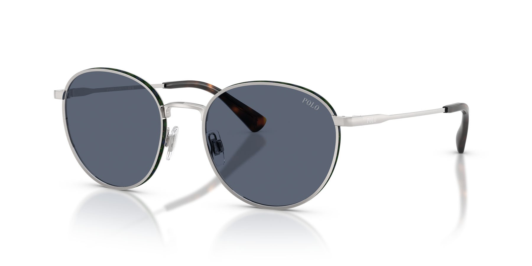 Occhiali da sole Polo PH 3163 (908887) colore argento spazzolato forma pantos lenti blu scuro