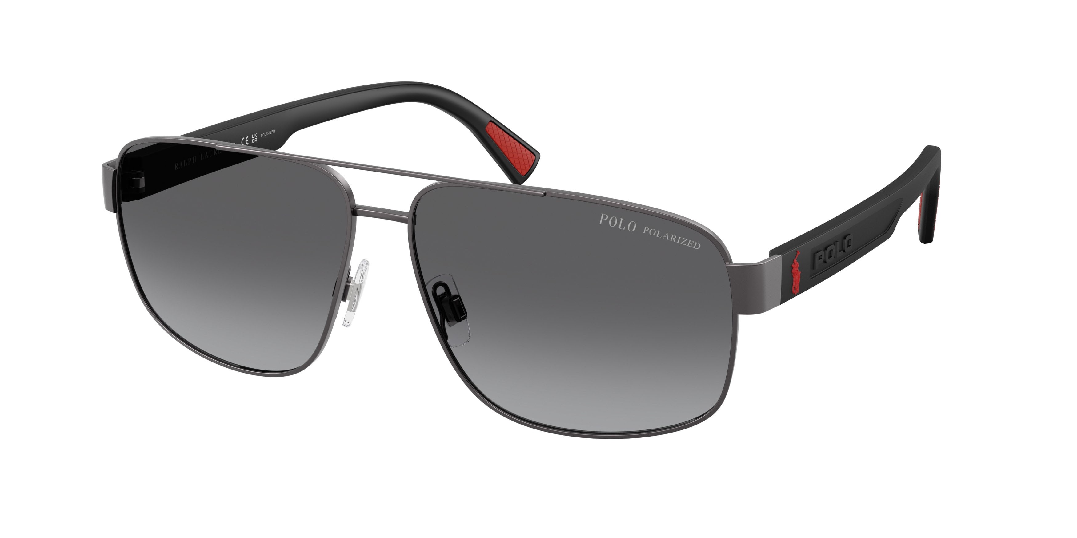 Sunglasses Polo PH 3165 (9215T3) color gunmetal scuro semi-brillante shape aviator lenses polarizzata grigio sfumato