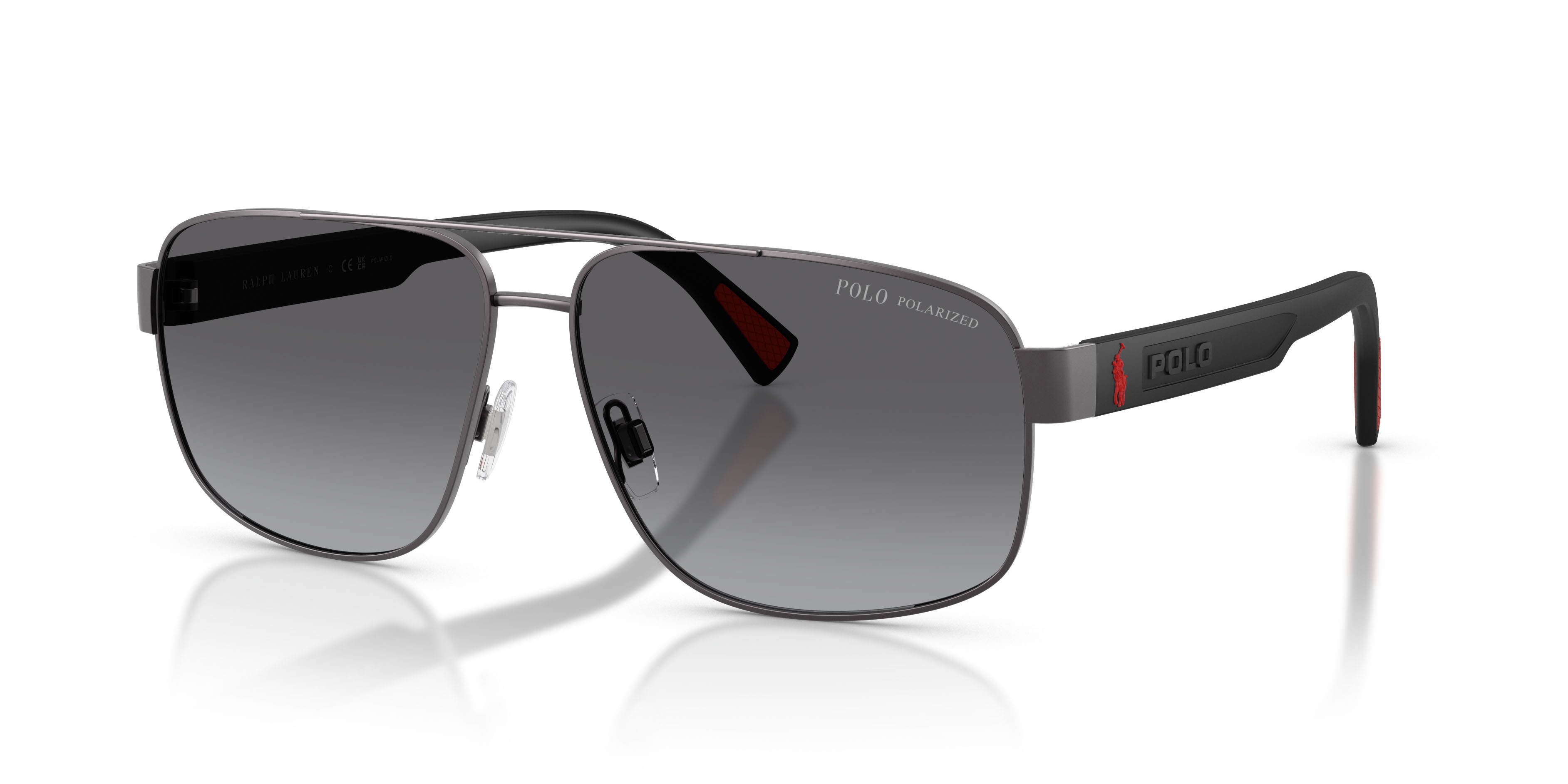 Sunglasses Polo PH 3165 (9215T3) color gunmetal scuro semi-brillante shape aviator lenses polarizzata grigio sfumato