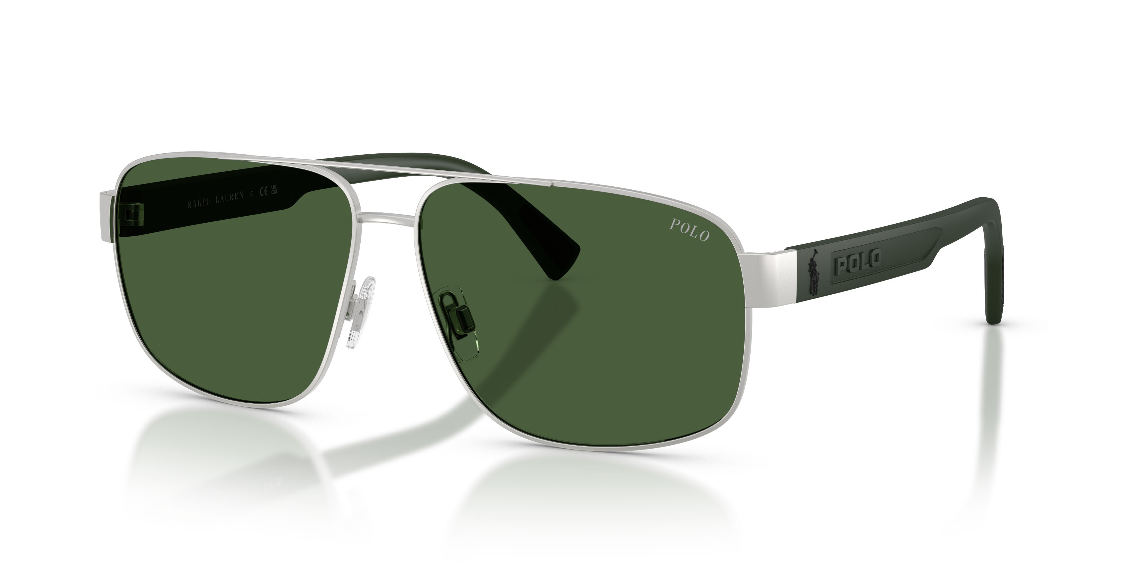 Occhiali da sole Polo PH 3165 (931671) colore argento semi-brillante forma aviator lenti verde scuro