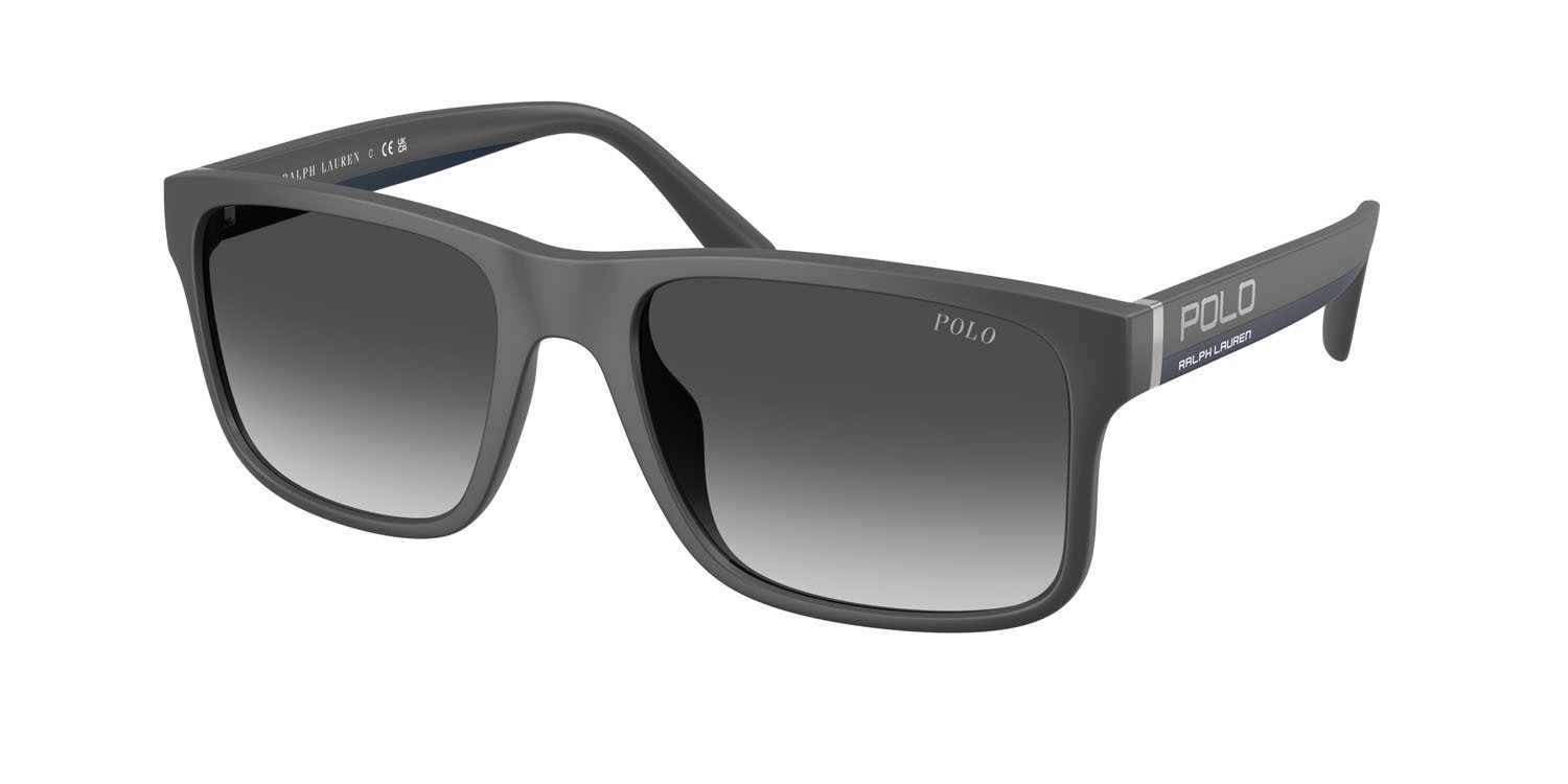 Sunglasses Polo PH 4195U (55898G) color grigio scuro opaco shape irregular lenses grigio sfumato