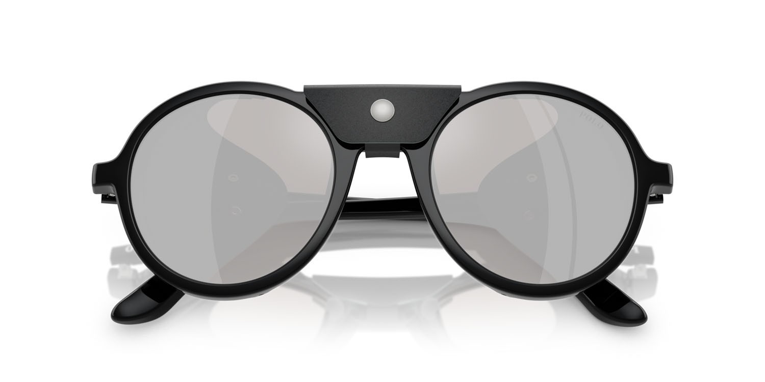 Occhiali da sole Polo PH 4216QU (50016G) colore nero lucido forma rotondo lenti grigio chiaro specchiato argento
