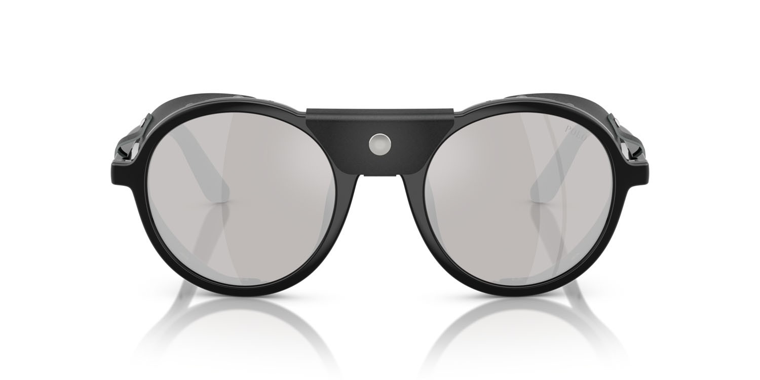 Occhiali da sole Polo PH 4216QU (50016G) colore nero lucido forma rotondo lenti grigio chiaro specchiato argento