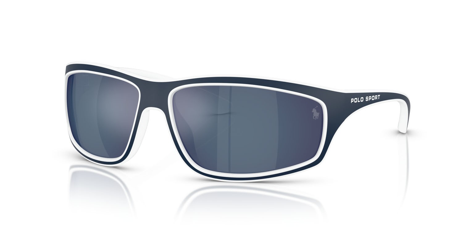 Occhiali da sole Polo PH 4227U (547155) colore bianco opaco/blu forma rettangolare lenti grigio blu specchiato
