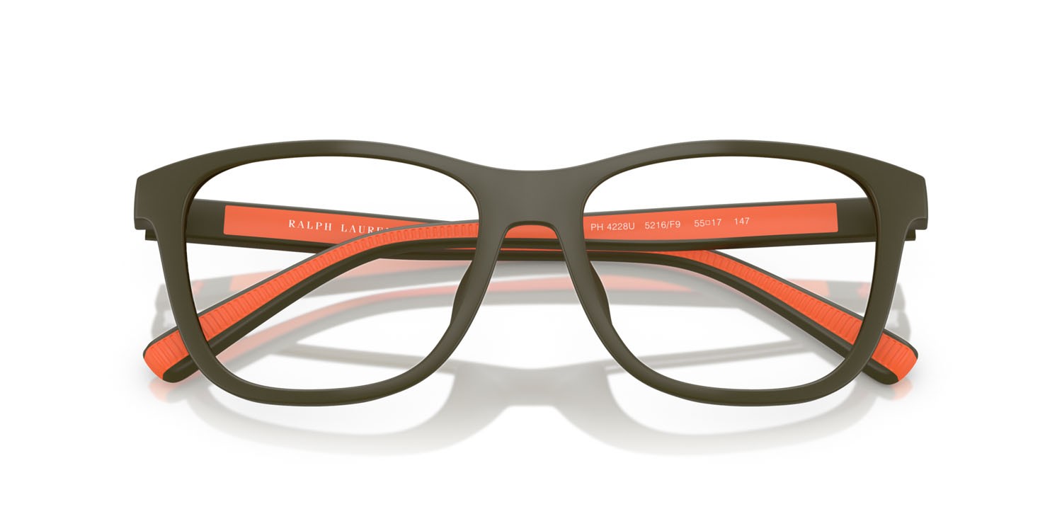 Occhiali da sole Polo PH 4228U (5216F9) colore mattee green olive forma quadrato lenti marrone specchiato bronzo