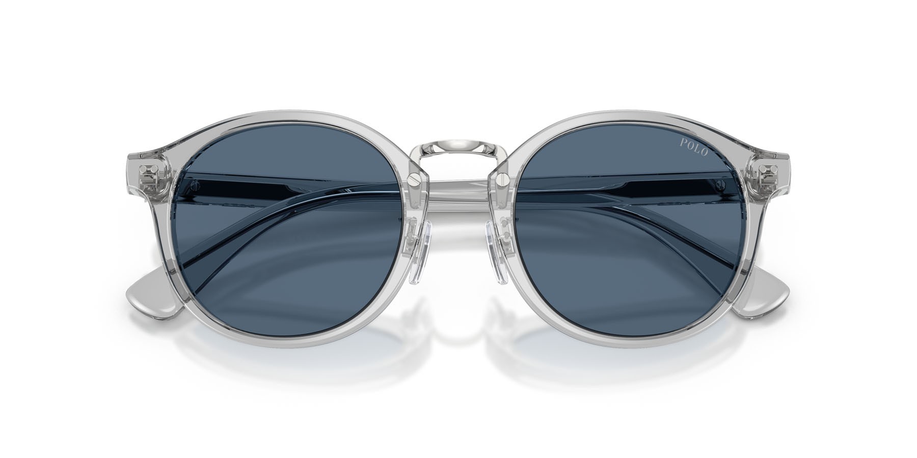 Sunglasses Polo PH 4230 (631780) color grigio trasparente lucido shape round lenses blu scuro