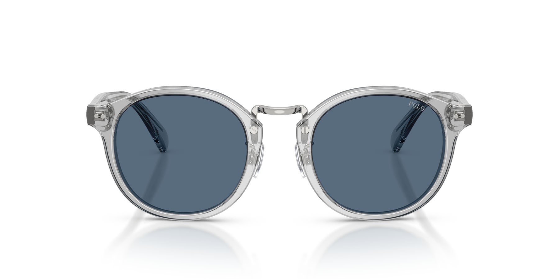 Sunglasses Polo PH 4230 (631780) color grigio trasparente lucido shape round lenses blu scuro
