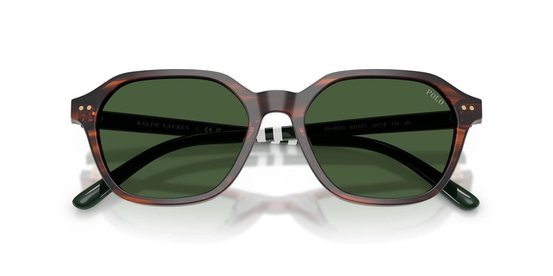 Occhiali da sole Polo PH 4234U (631571) colore marrone brillante striato forma irregolare lenti verde bottiglia