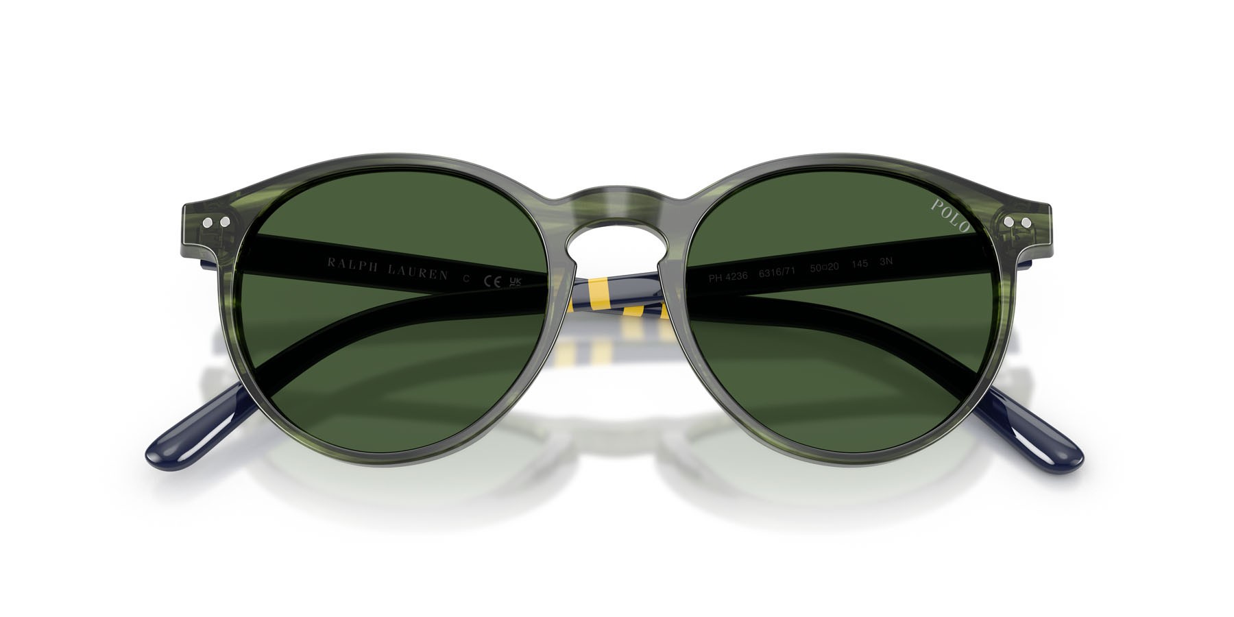 Occhiali da sole Polo PH 4236 (631671) colore havana verde striato forma rotondo lenti verde bottiglia