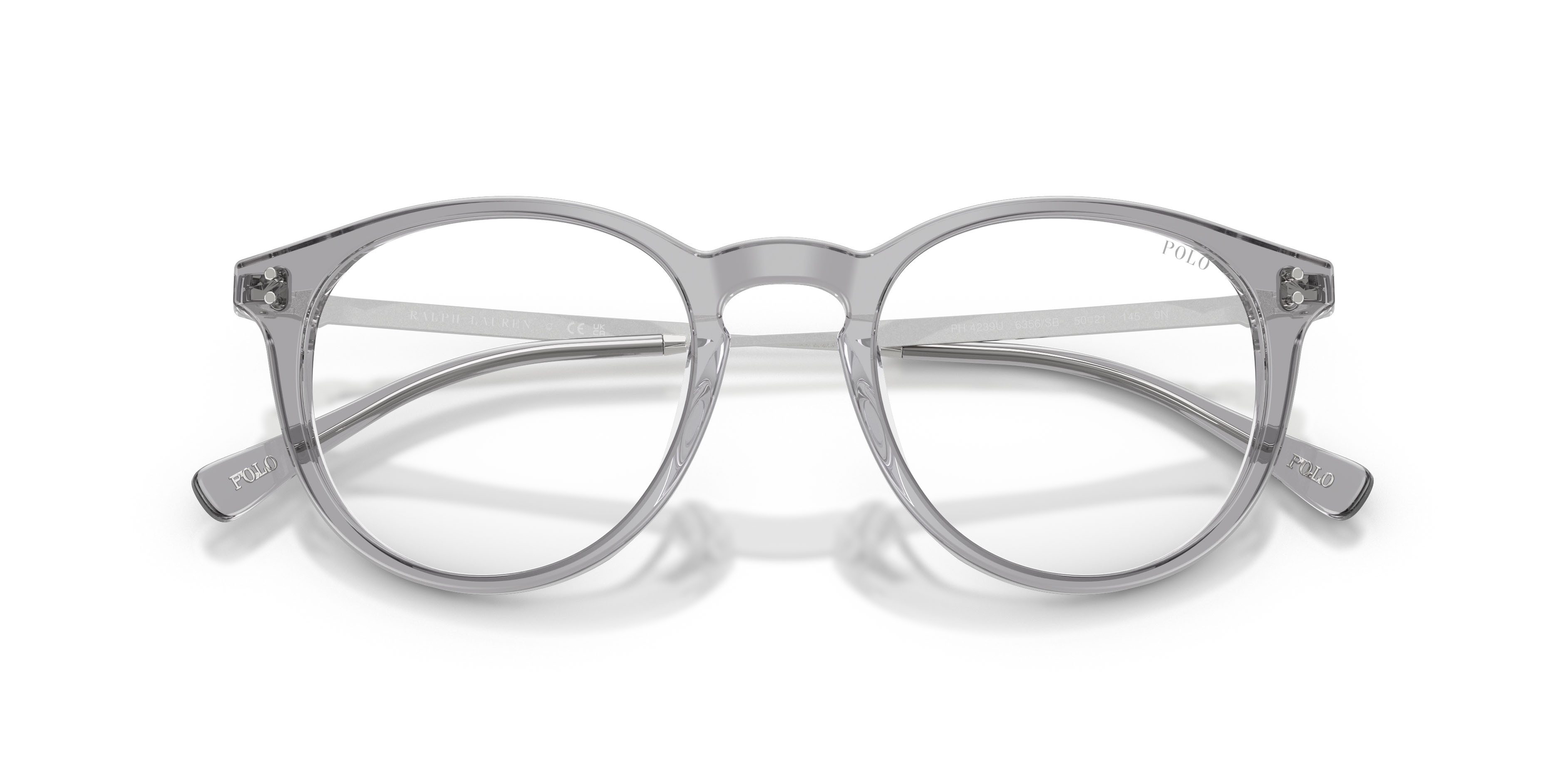 Sunglasses Polo PH 4239U (6356SB) color grigio trasparente lucido shape pantos lenses filtro per luce blu-viola