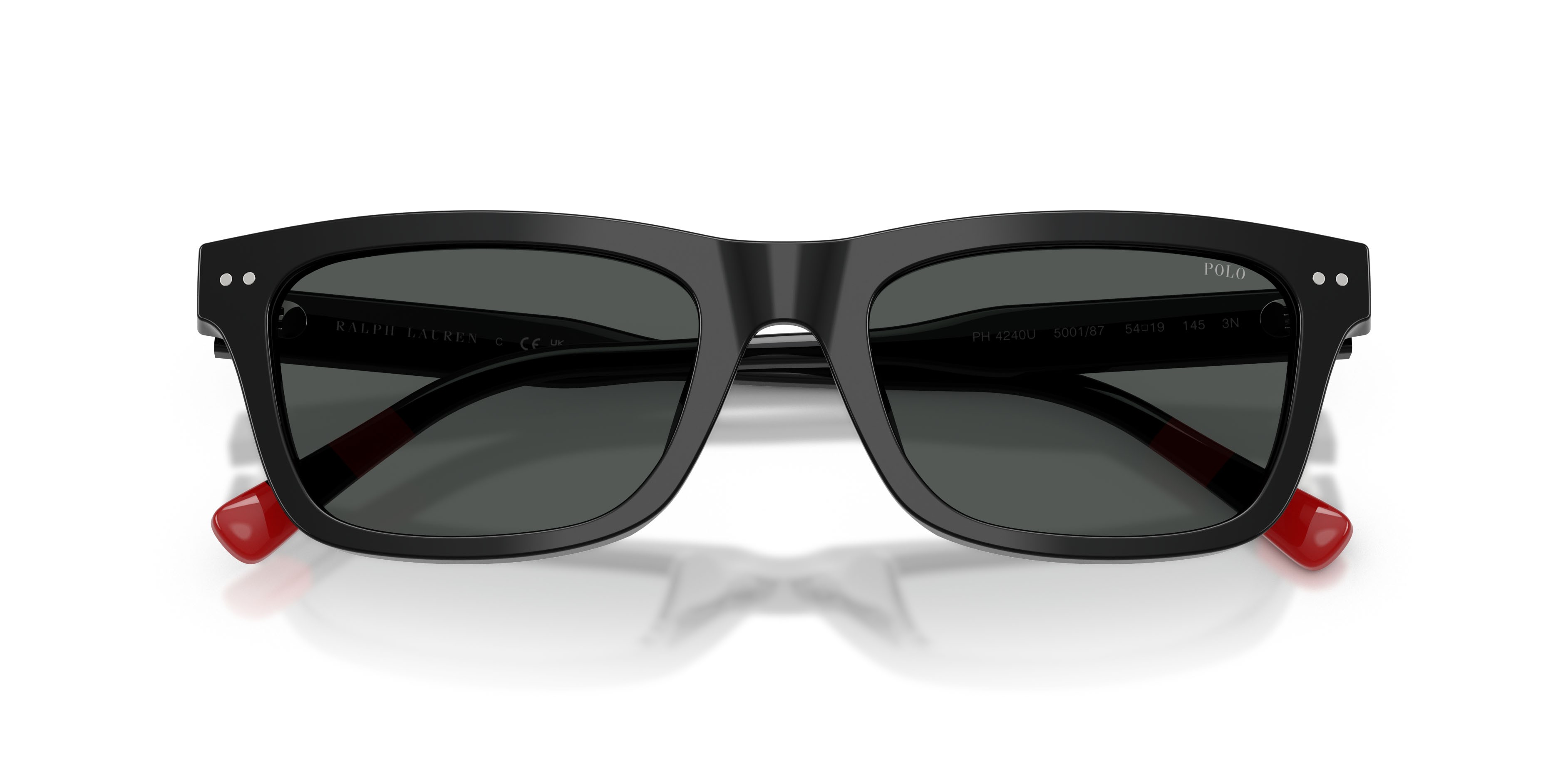 Sunglasses Polo PH 4240U (500187) color nero lucido shape square lenses grigio scuro