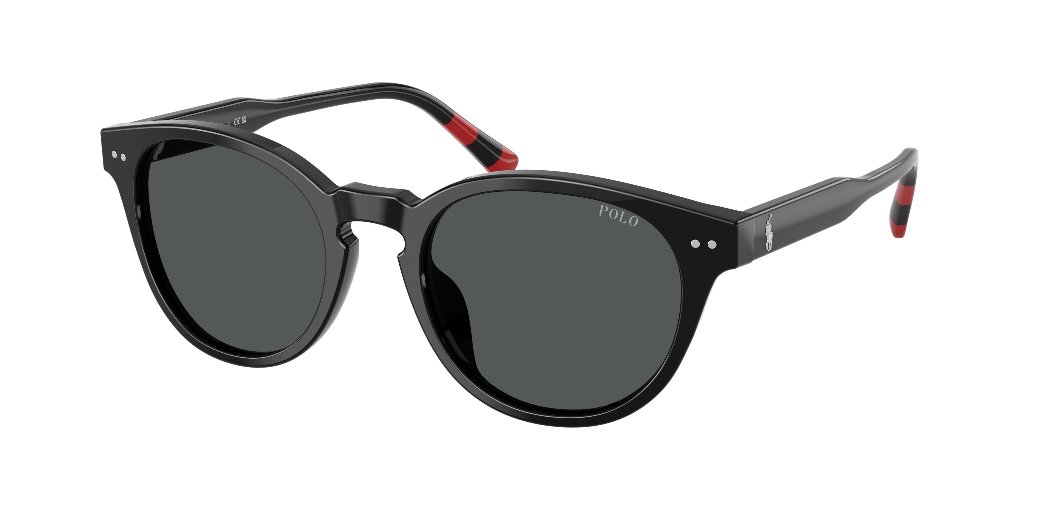 Sunglasses Polo PH 4241U (500187) color nero lucido shape round lenses grigio scuro
