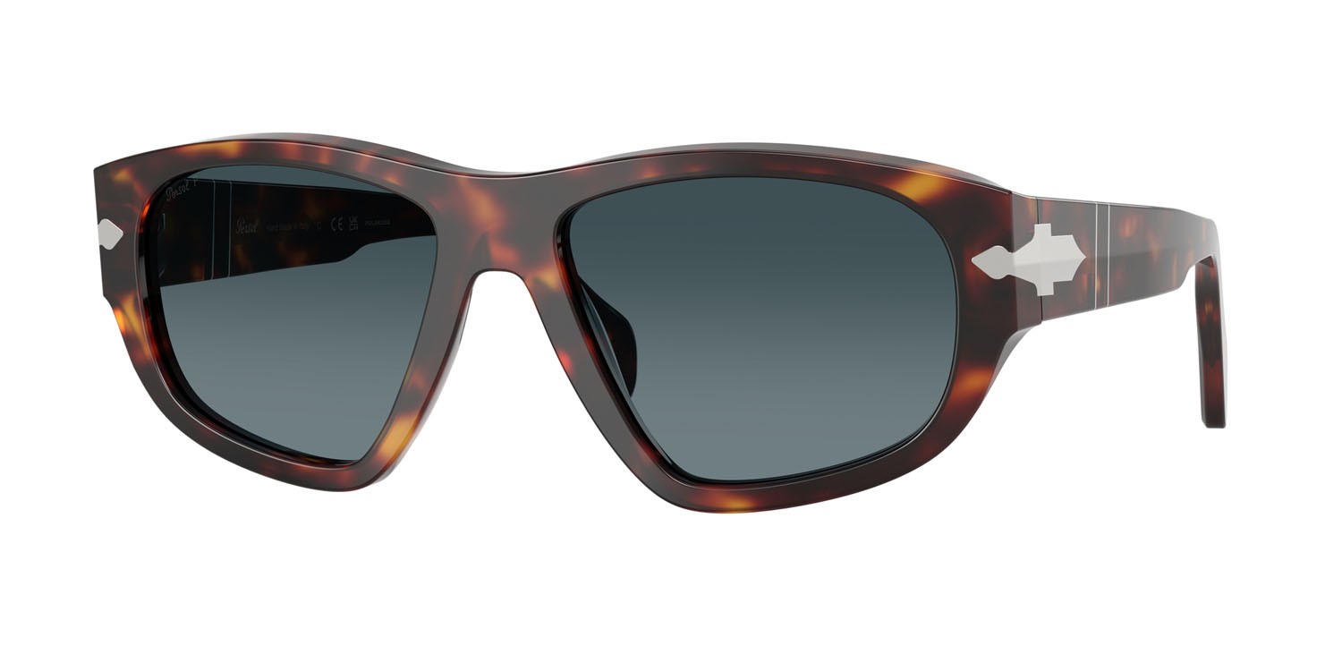 Occhiali da sole Persol PO 0050S (24/S3) colore havana forma irregolare lenti celeste sfumato blu scuro
