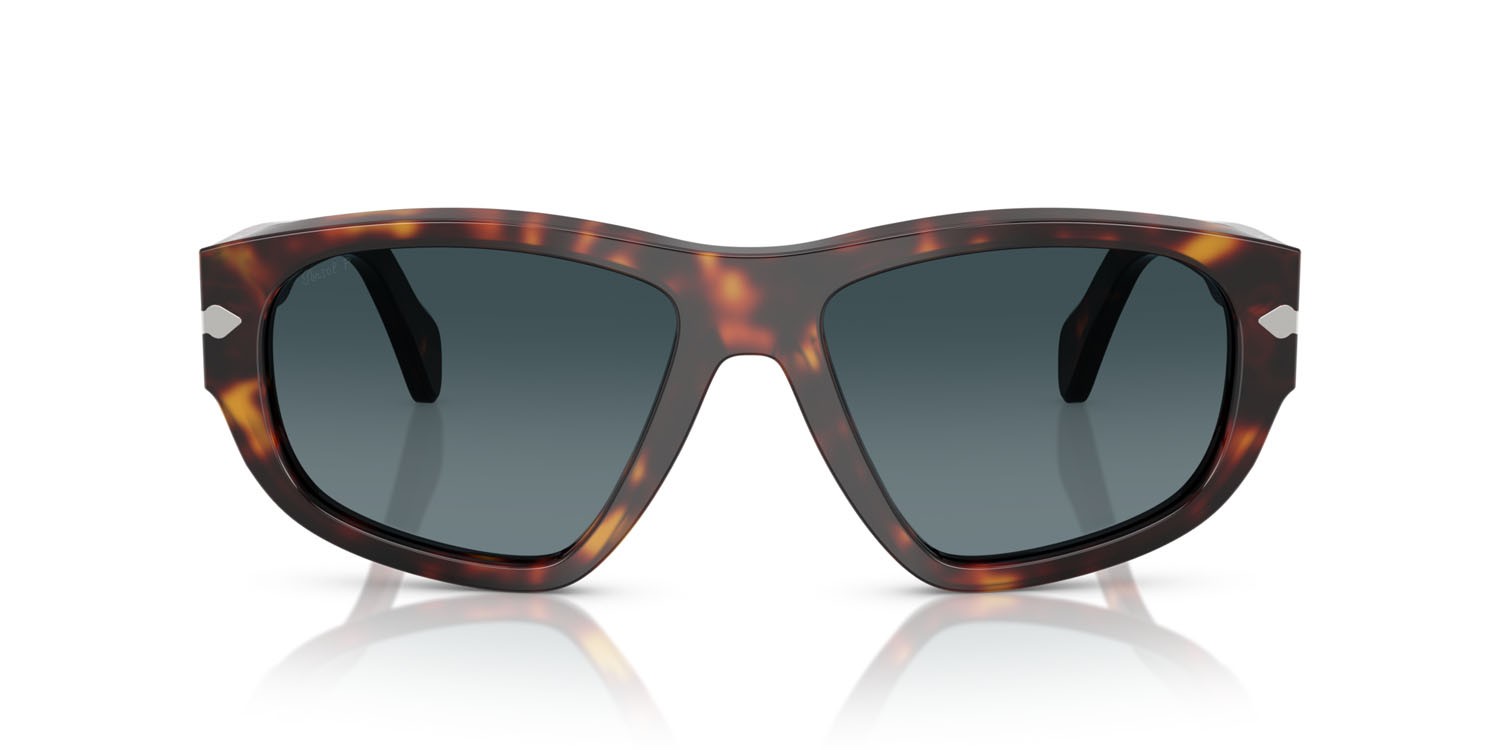 Occhiali da sole Persol PO 0050S (24/S3) colore havana forma irregolare lenti celeste sfumato blu scuro
