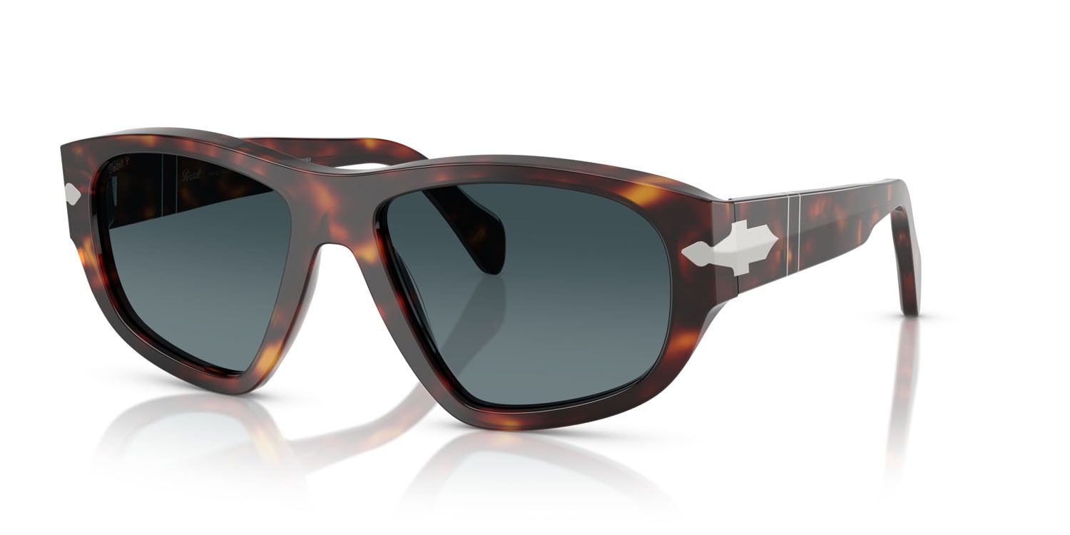 Occhiali da sole Persol PO 0050S (24/S3) colore havana forma irregolare lenti celeste sfumato blu scuro