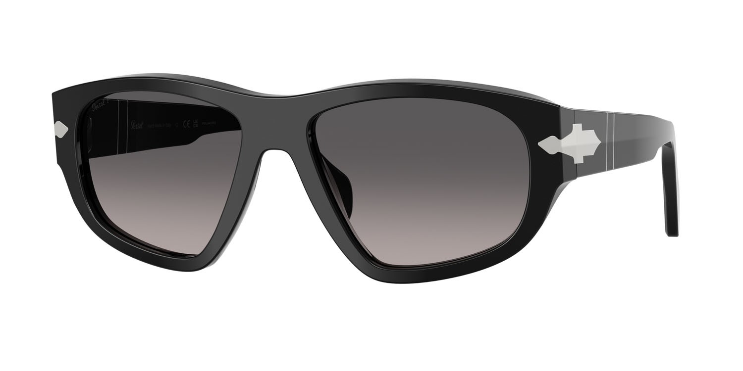 Sunglasses Persol PO 0050S (95/M3) color nero shape irregular lenses grigio chiaro sfumato grigio scuro
